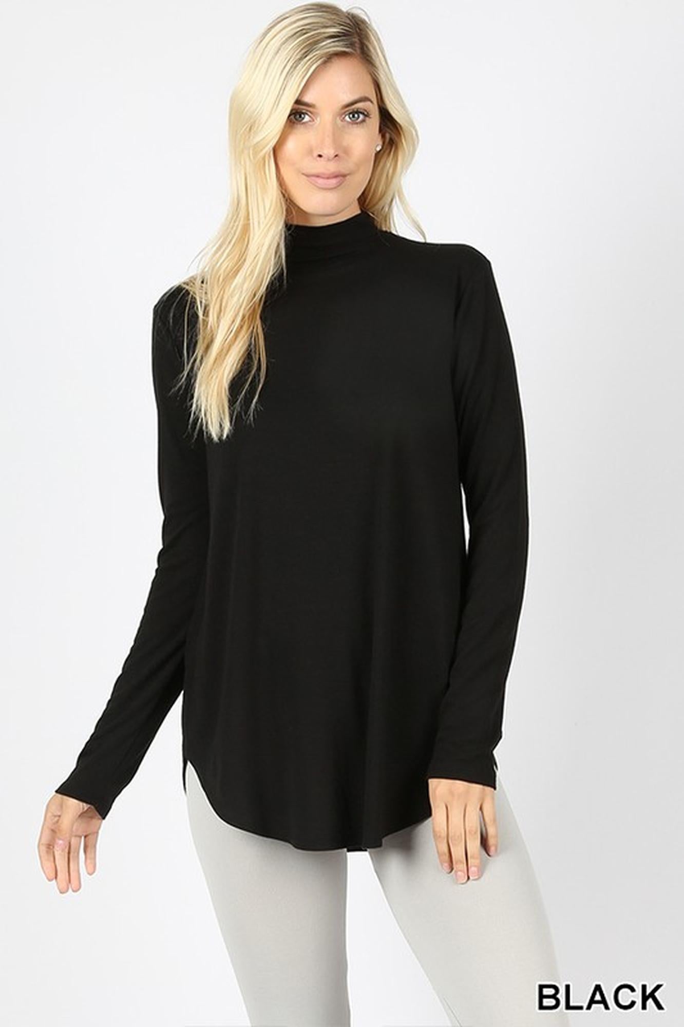 Wholesale Premium Long Sleeve Mock Neck Round Hem Top