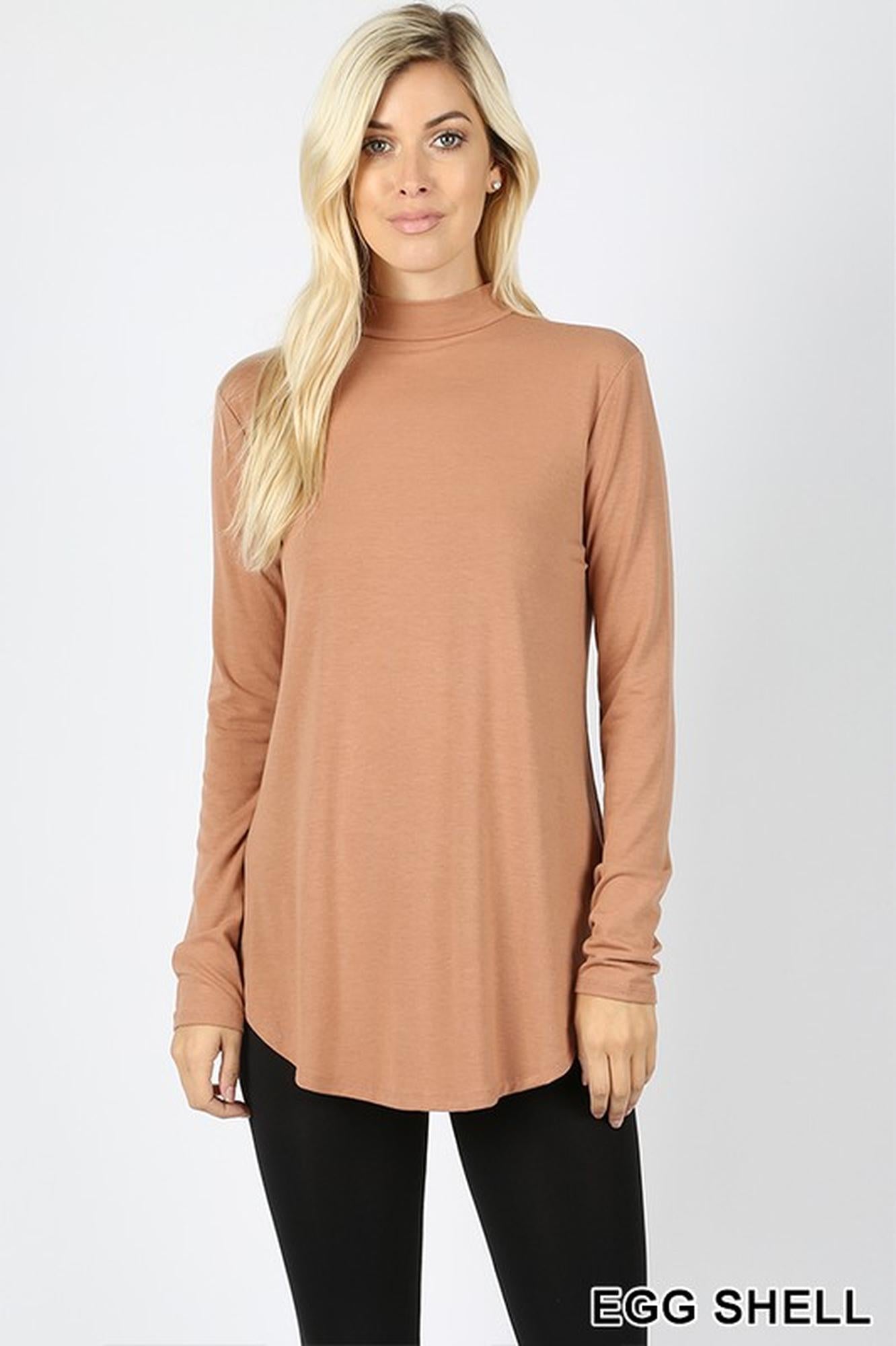 Wholesale Premium Long Sleeve Mock Neck Round Hem Top