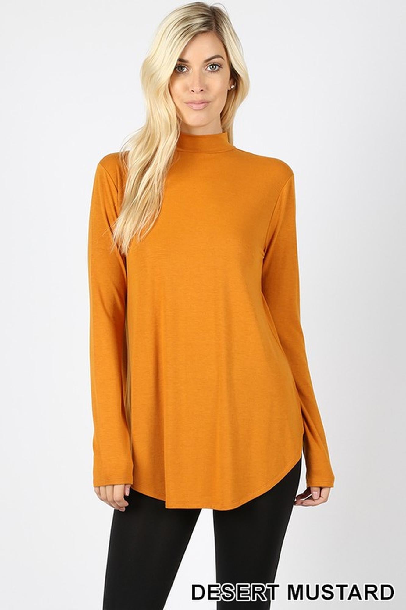 Wholesale Premium Long Sleeve Mock Neck Round Hem Top