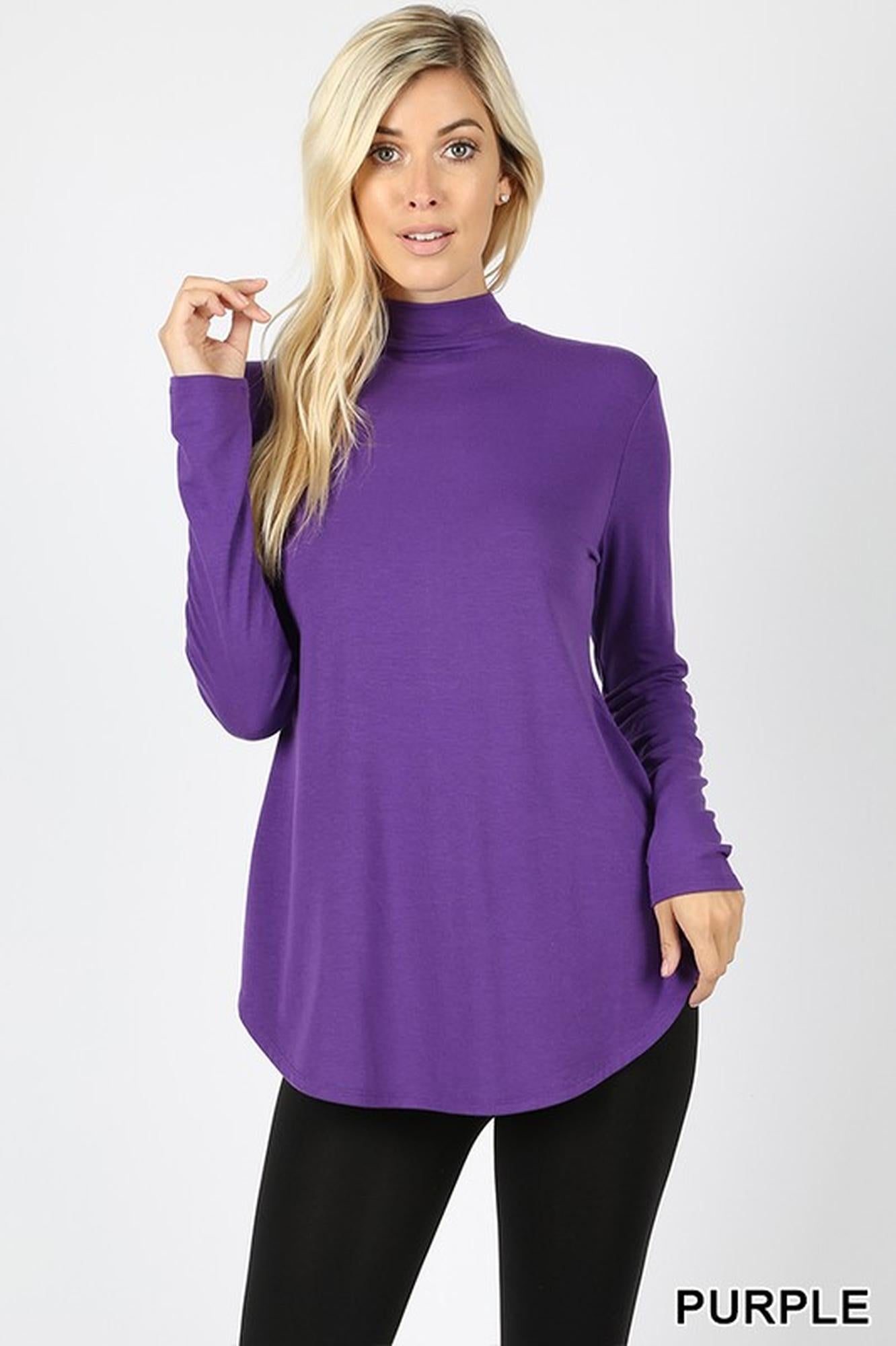 Wholesale Premium Long Sleeve Mock Neck Round Hem Top