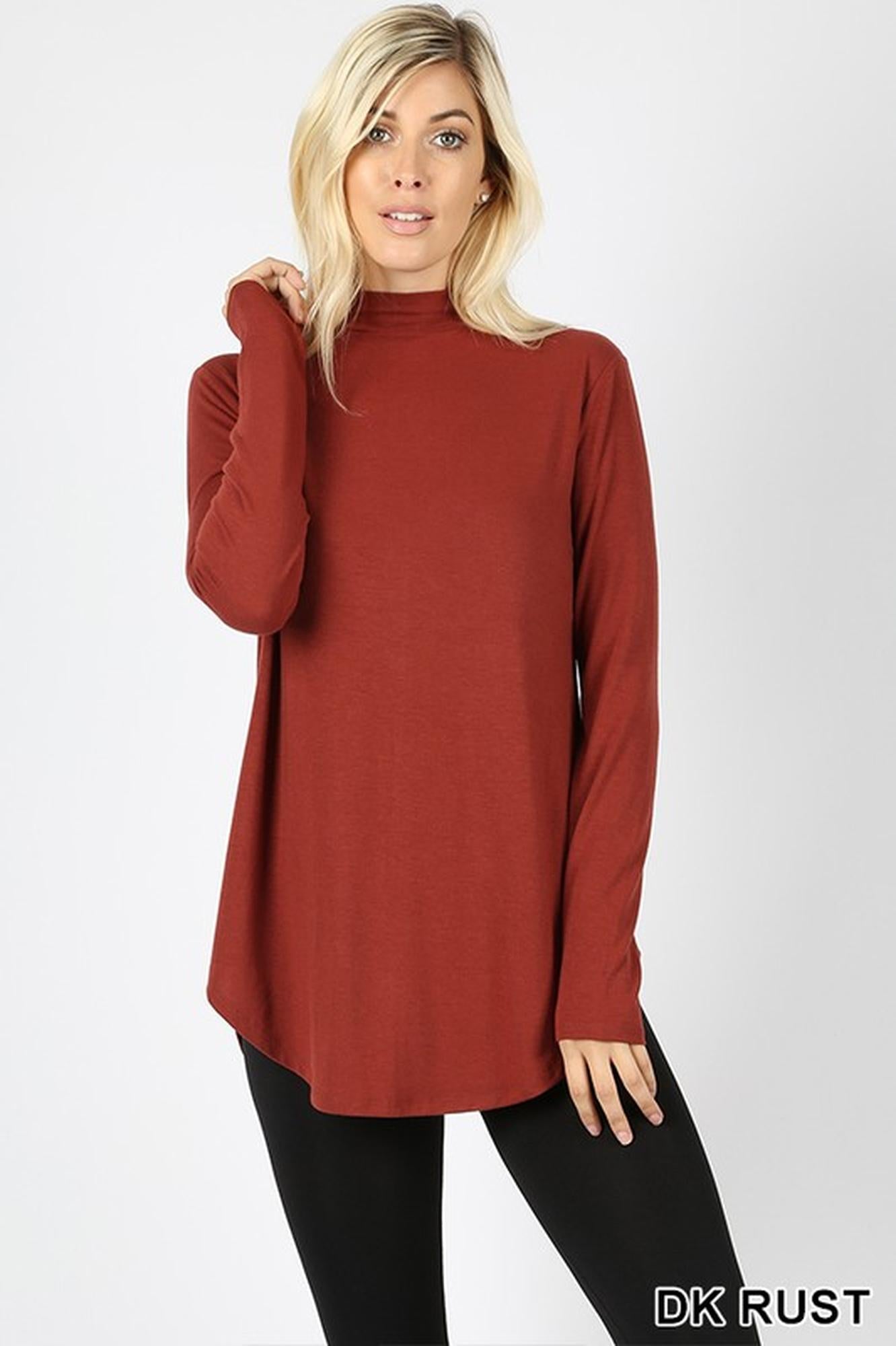 Wholesale Premium Long Sleeve Mock Neck Round Hem Plus Size Top