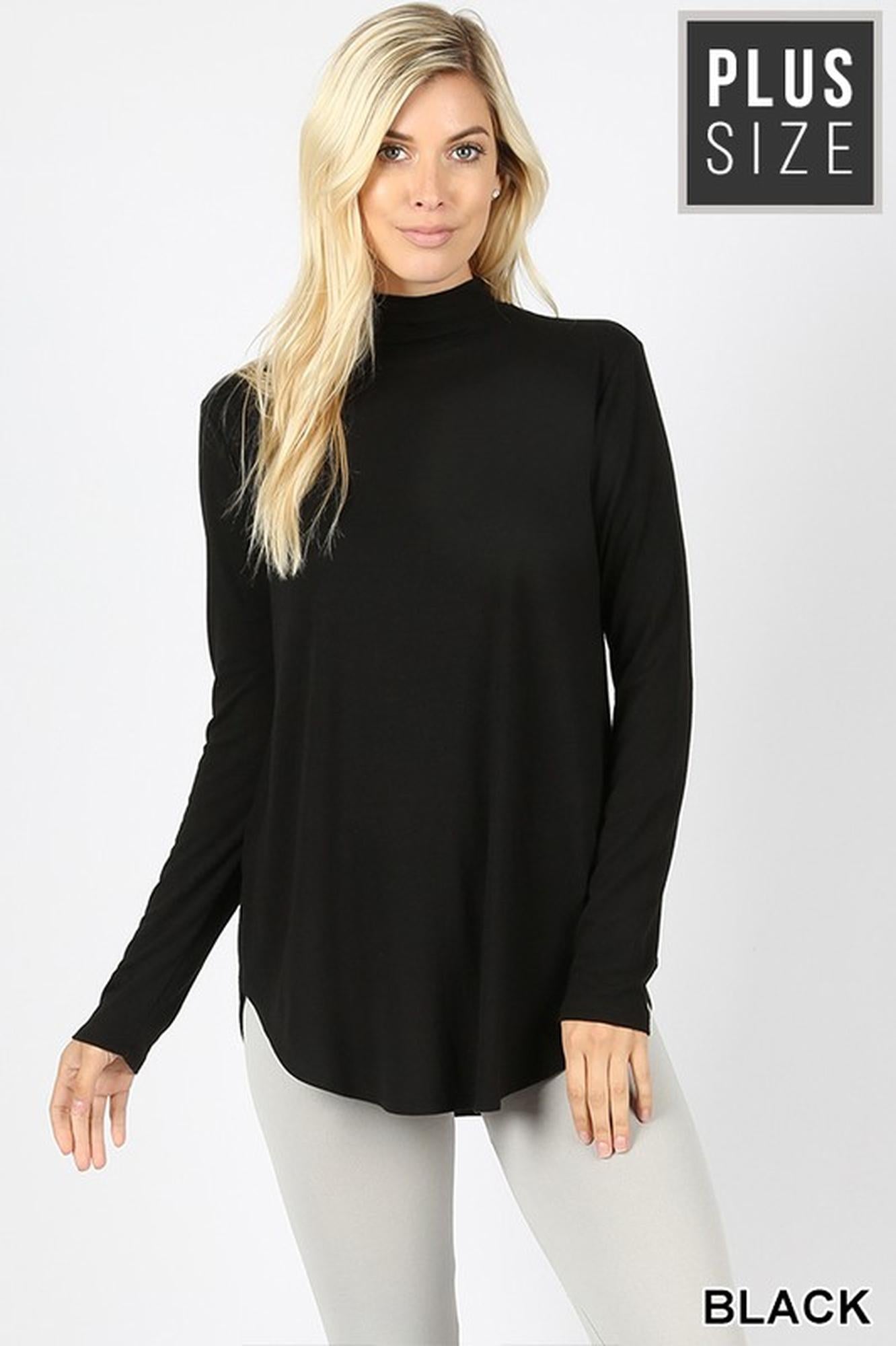 Wholesale Premium Long Sleeve Mock Neck Round Hem Plus Size Top