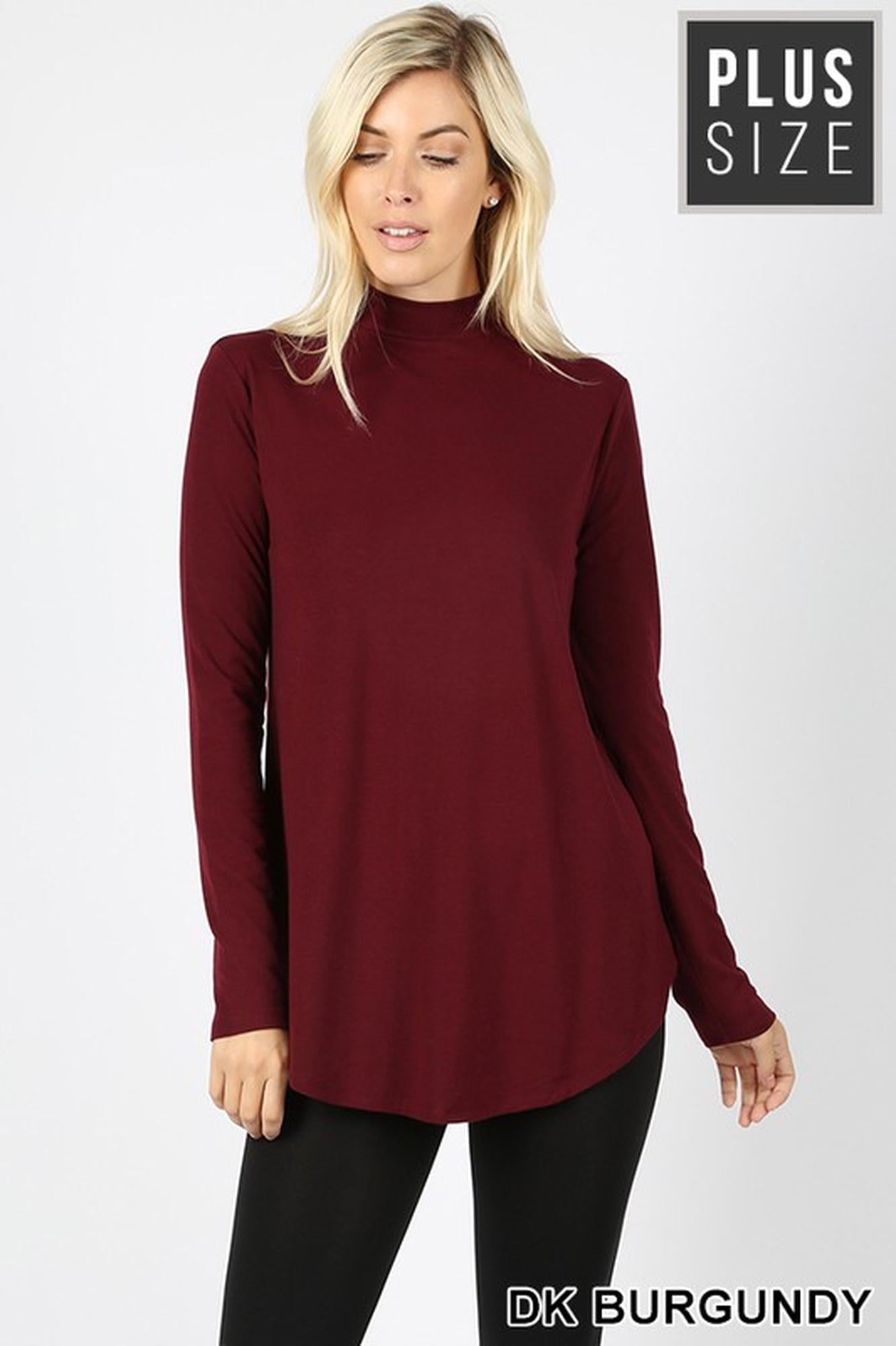 Wholesale Premium Long Sleeve Mock Neck Round Hem Plus Size Top