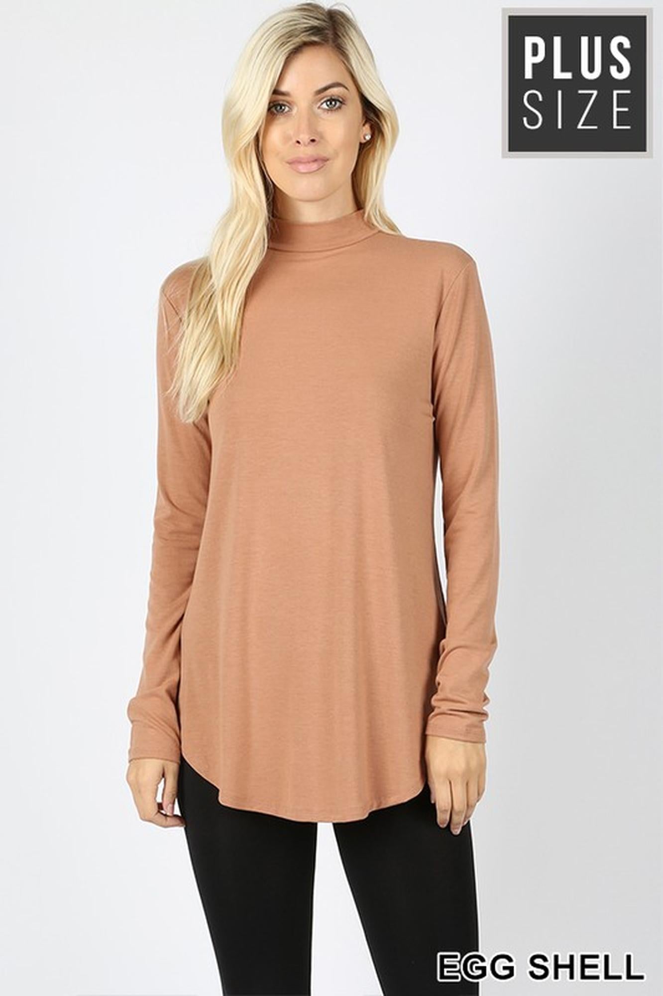 Wholesale Premium Long Sleeve Mock Neck Round Hem Plus Size Top