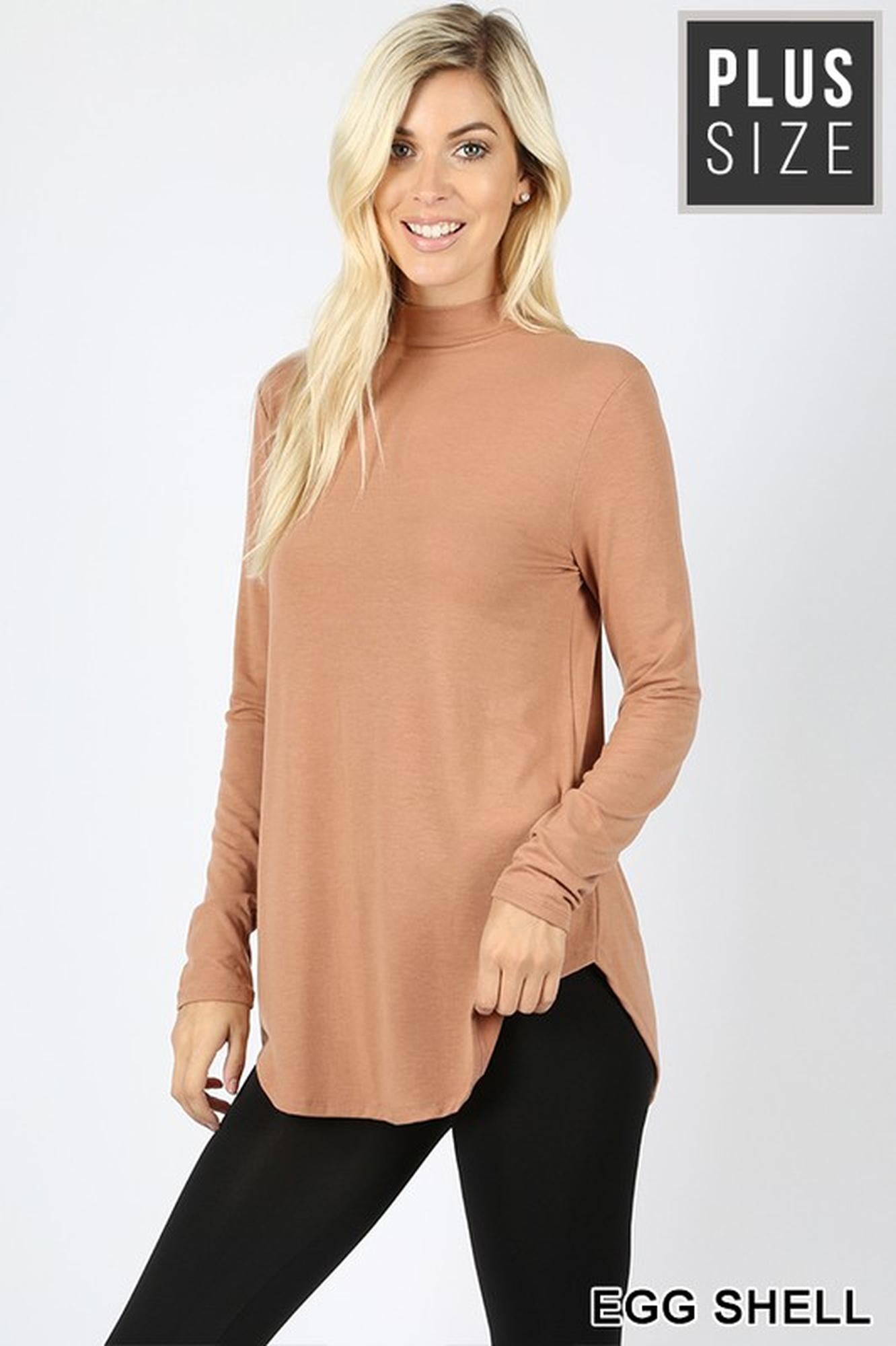 Wholesale Premium Long Sleeve Mock Neck Round Hem Plus Size Top