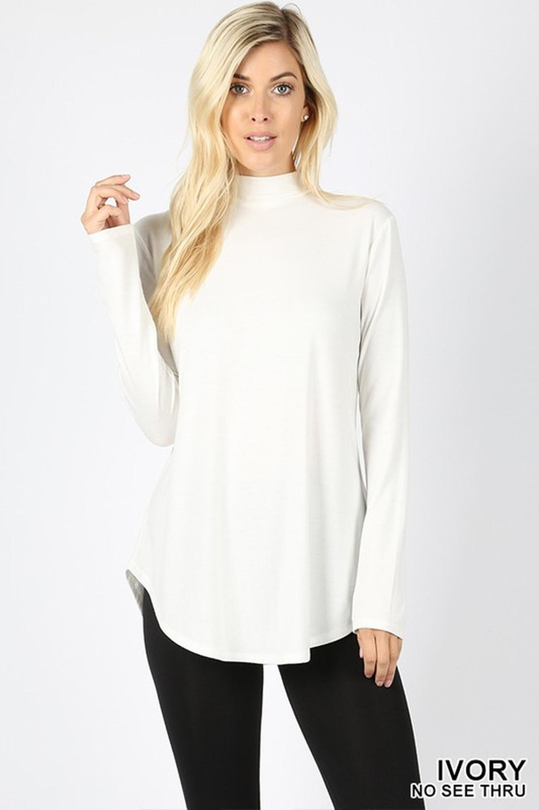 Wholesale Premium Long Sleeve Mock Neck Round Hem Plus Size Top