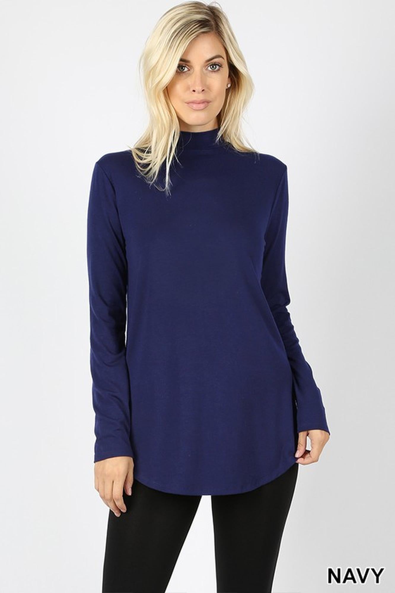 Wholesale Premium Long Sleeve Mock Neck Round Hem Plus Size Top