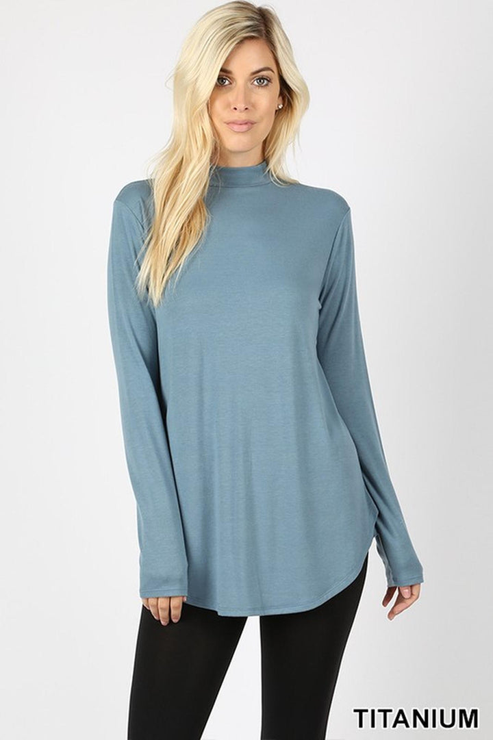 Wholesale Premium Long Sleeve Mock Neck Round Hem Plus Size Top