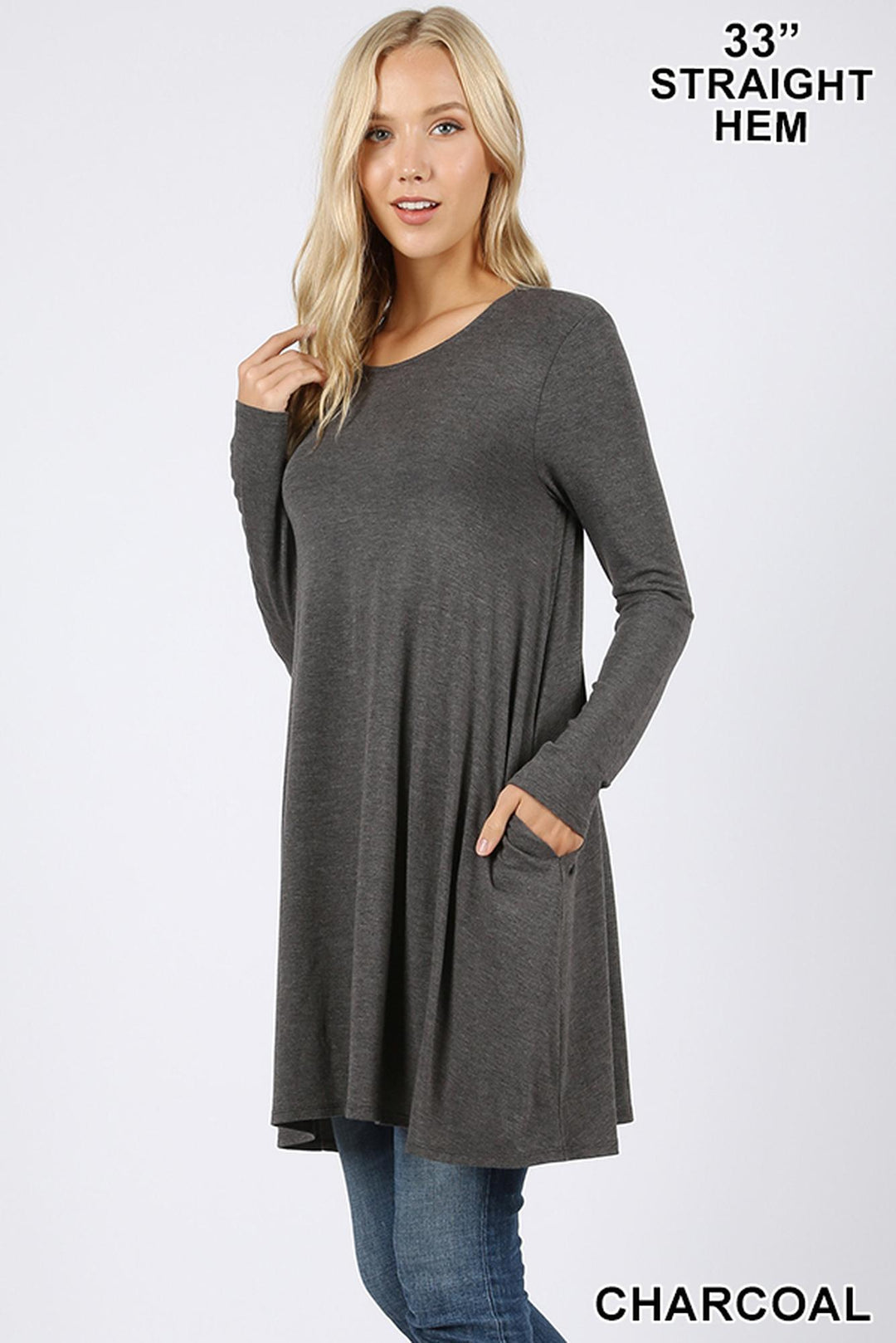 Wholesale Long Sleeve Swing Tunic with Pockets