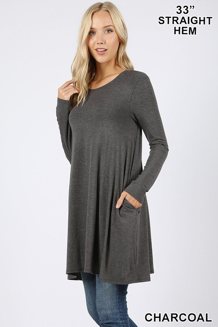 Wholesale Long Sleeve Swing Tunic with Pockets