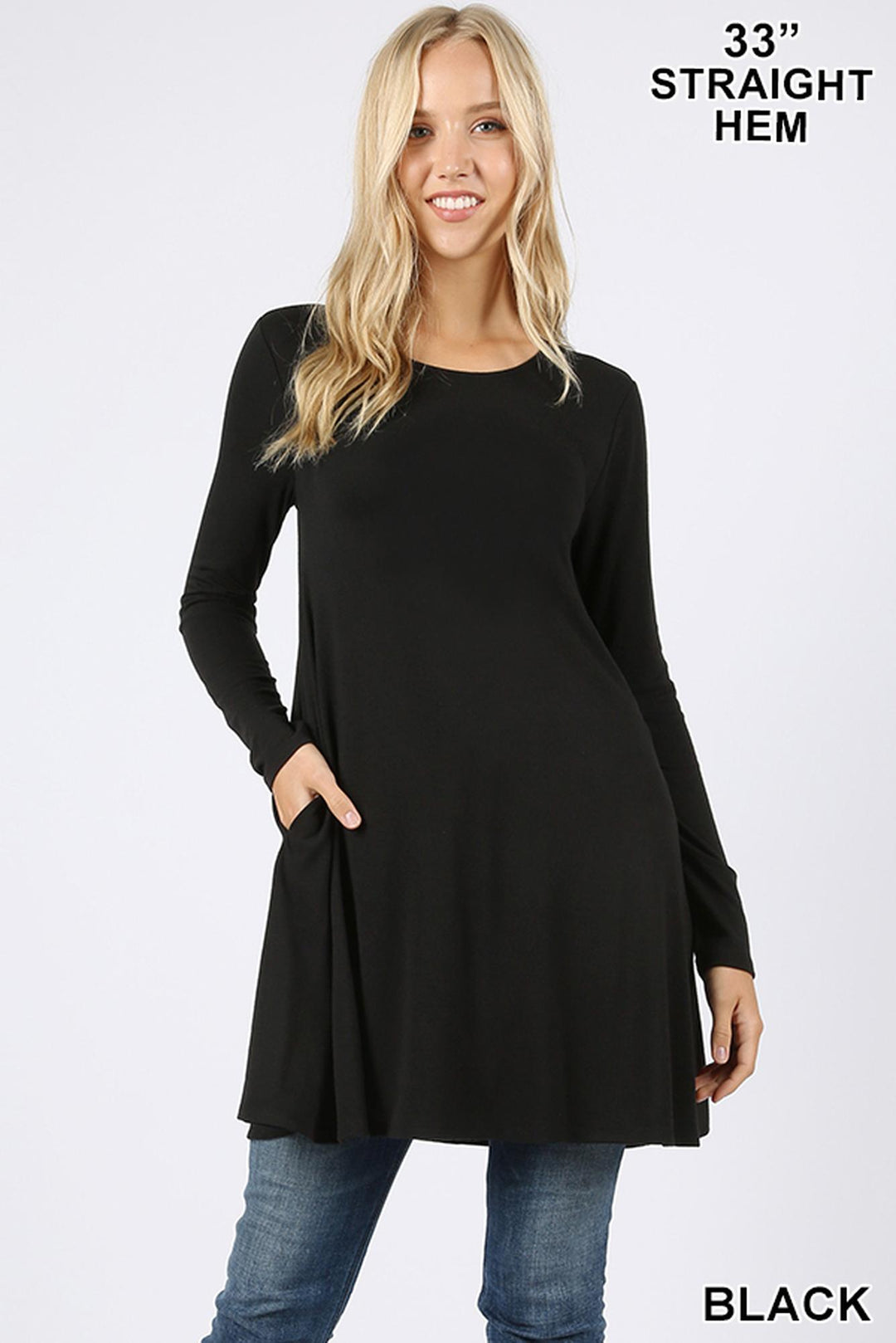 Wholesale Long Sleeve Swing Tunic with Pockets