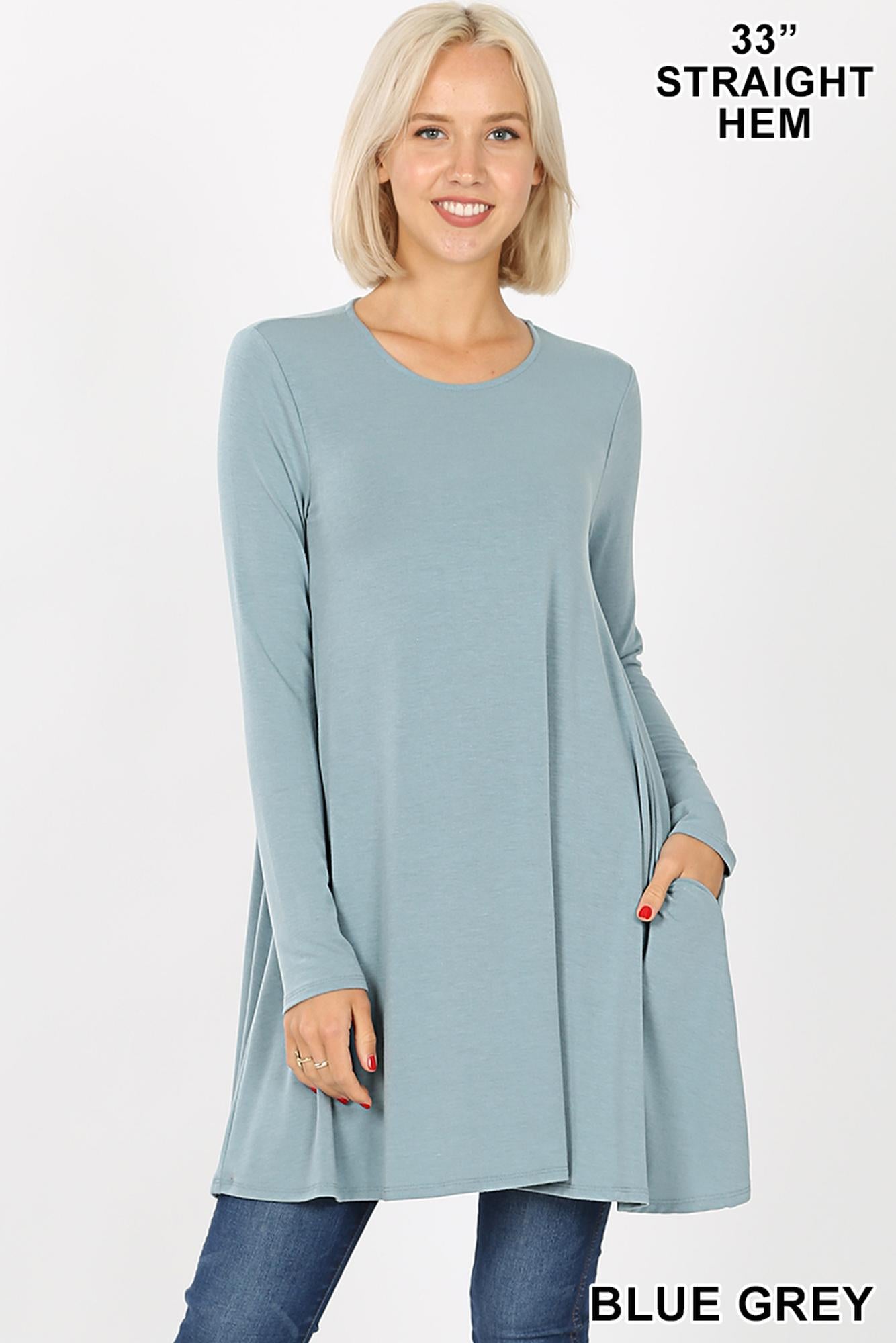 Wholesale Long Sleeve Swing Tunic with Pockets