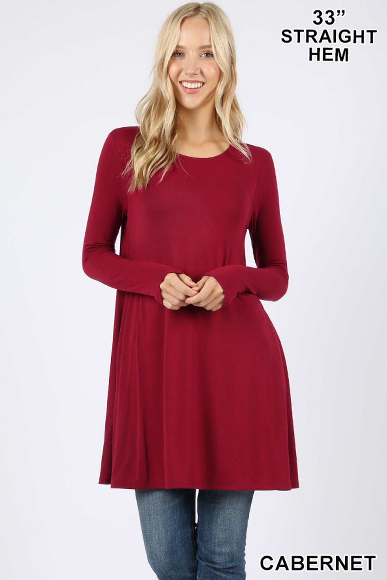 Wholesale Long Sleeve Swing Tunic with Pockets