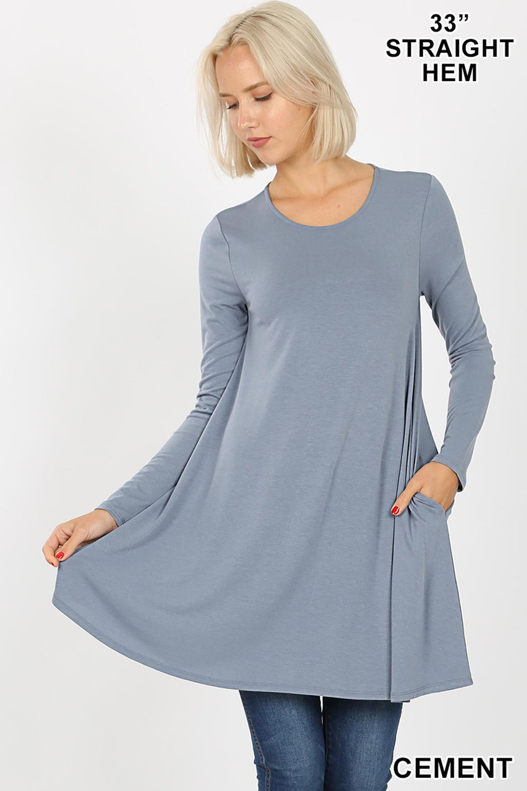 Wholesale Long Sleeve Swing Tunic with Pockets