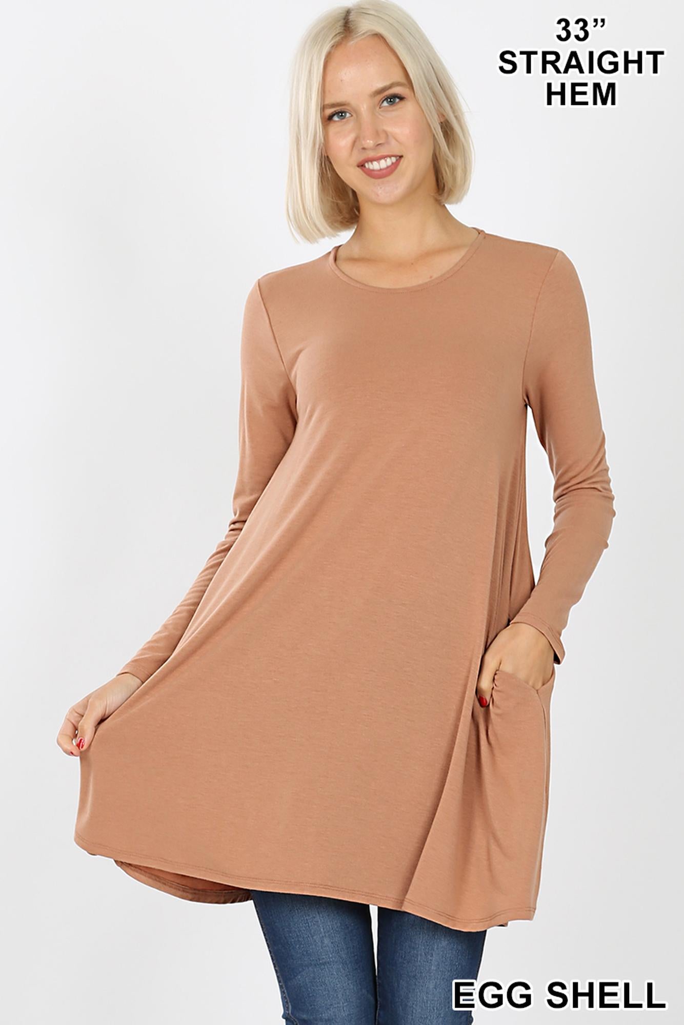 Wholesale Long Sleeve Swing Tunic with Pockets