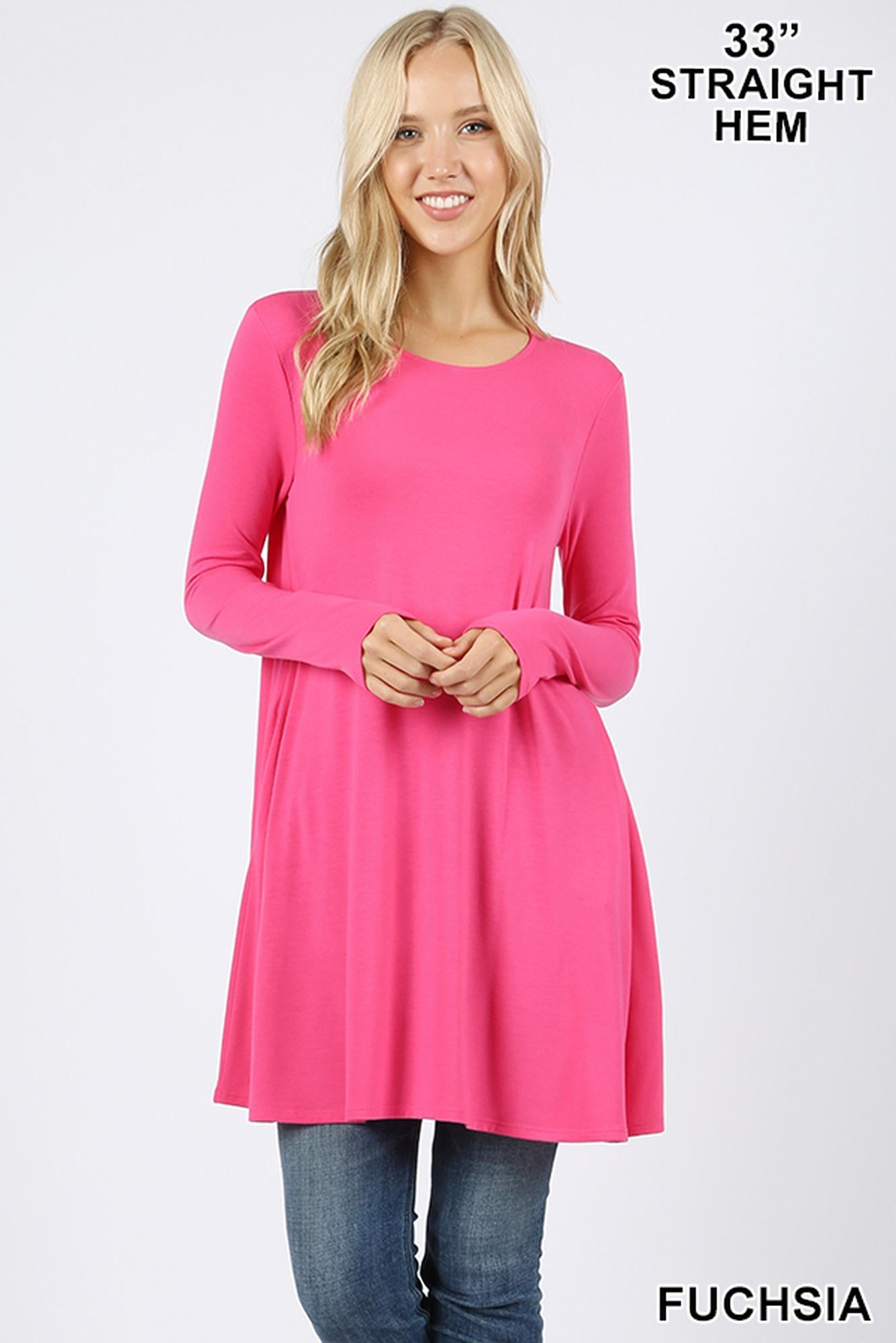 Wholesale Long Sleeve Swing Tunic with Pockets