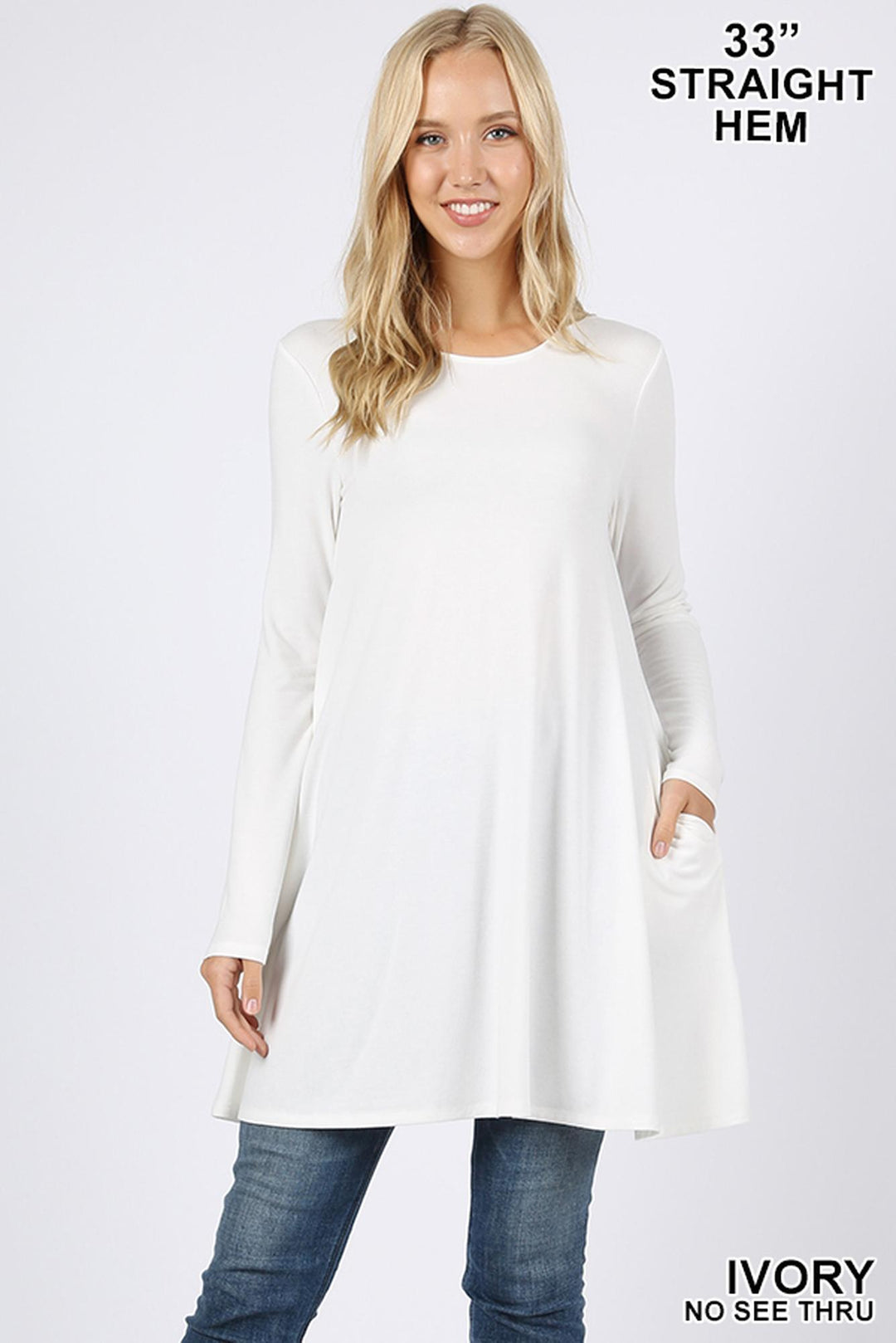Wholesale Long Sleeve Swing Tunic with Pockets