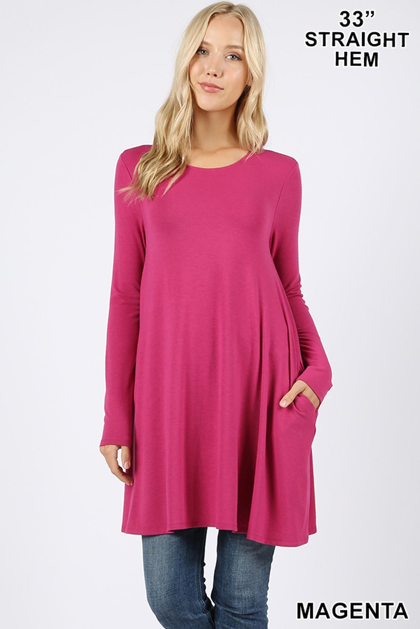 Wholesale Long Sleeve Swing Tunic with Pockets