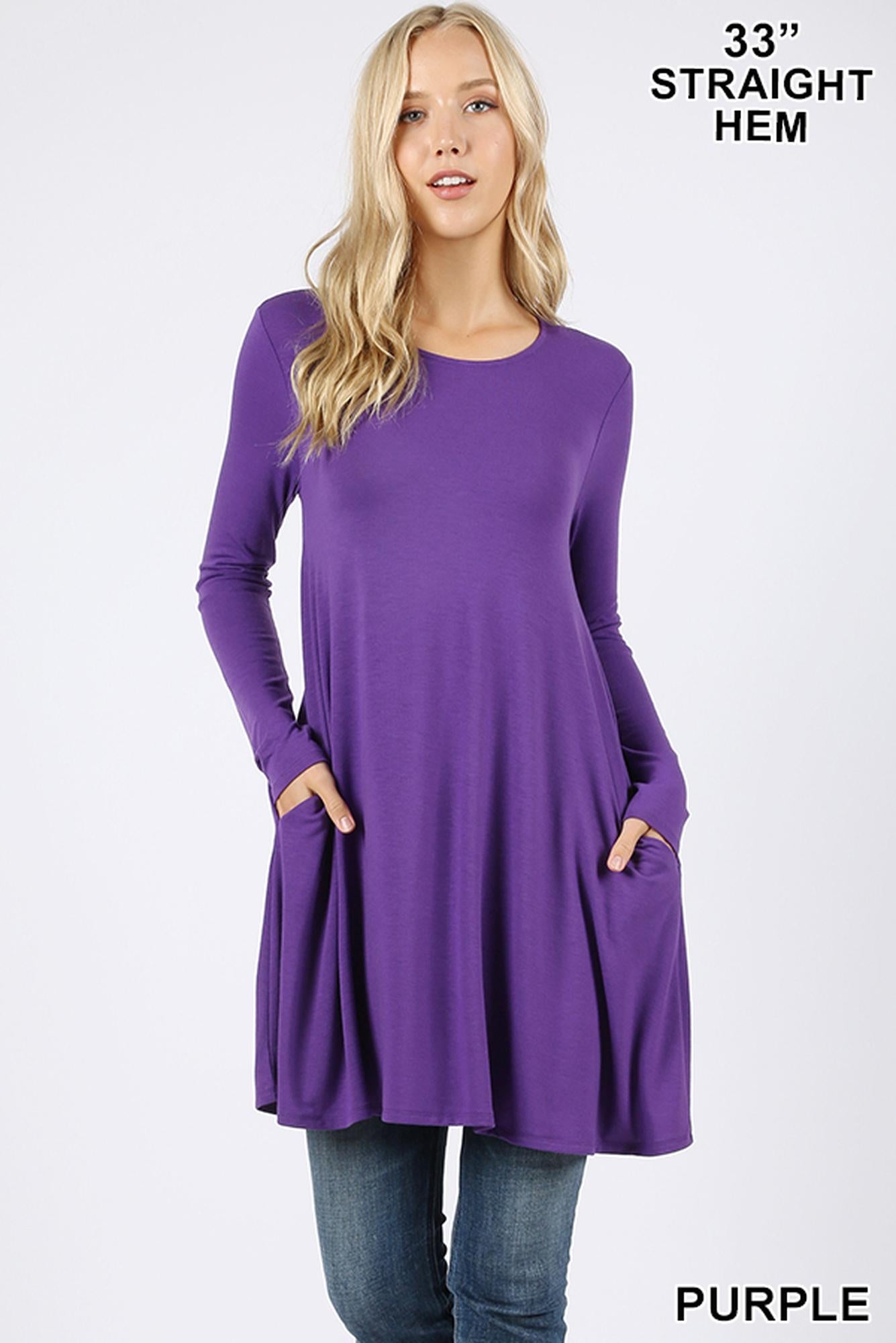Wholesale Long Sleeve Swing Tunic with Pockets