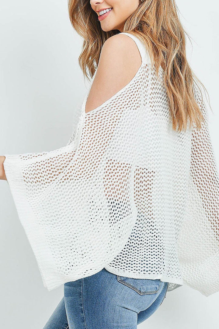 Wholesale Crochet Wide Sleeve Cold Shoulder Top