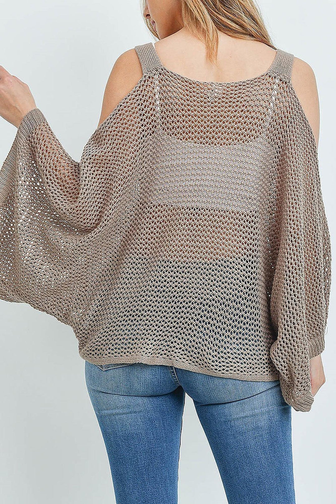 Wholesale Crochet Wide Sleeve Cold Shoulder Top