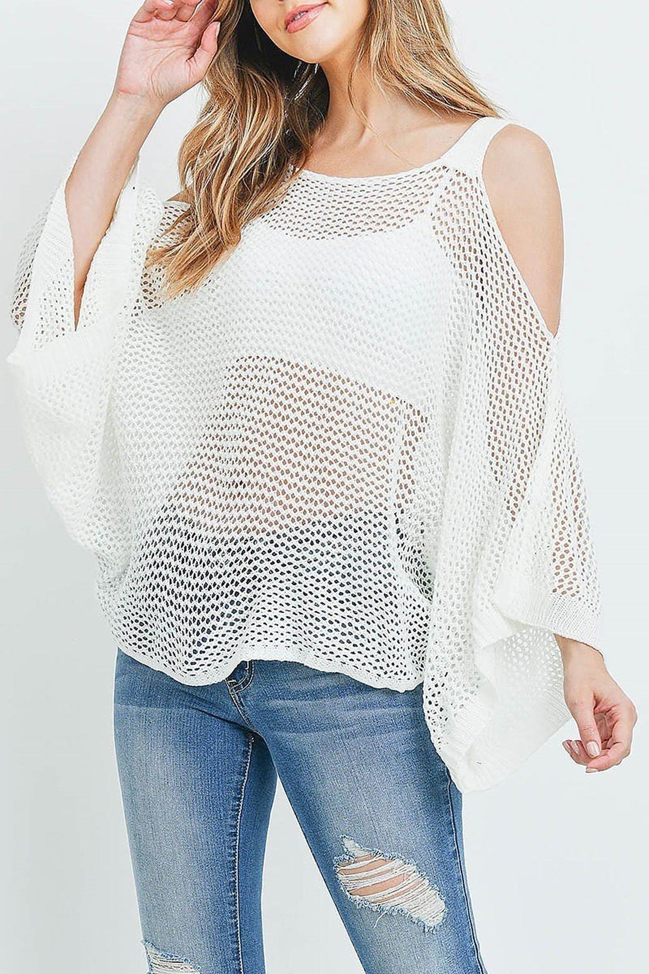 Wholesale Crochet Wide Sleeve Cold Shoulder Top