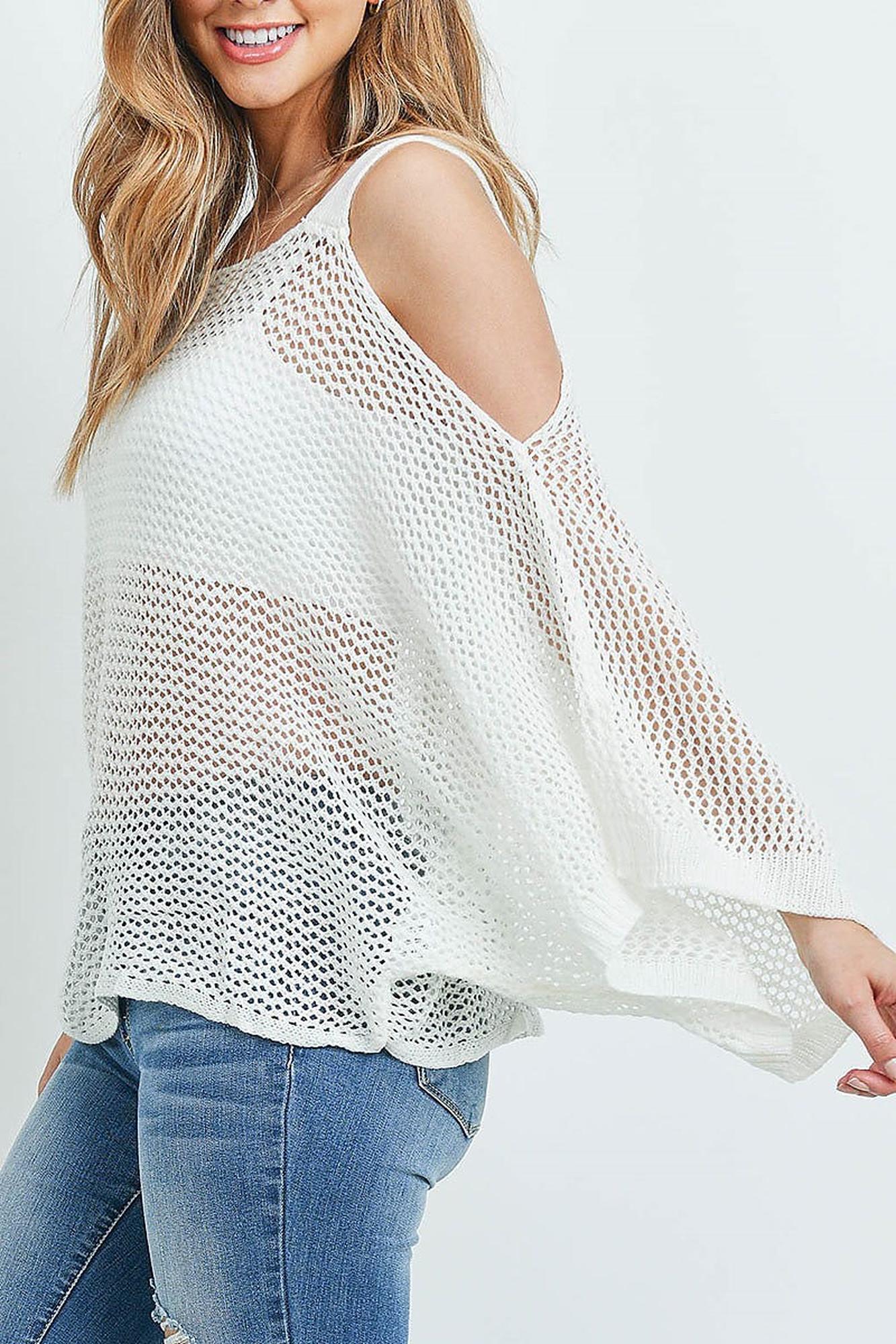 Wholesale Crochet Wide Sleeve Cold Shoulder Top