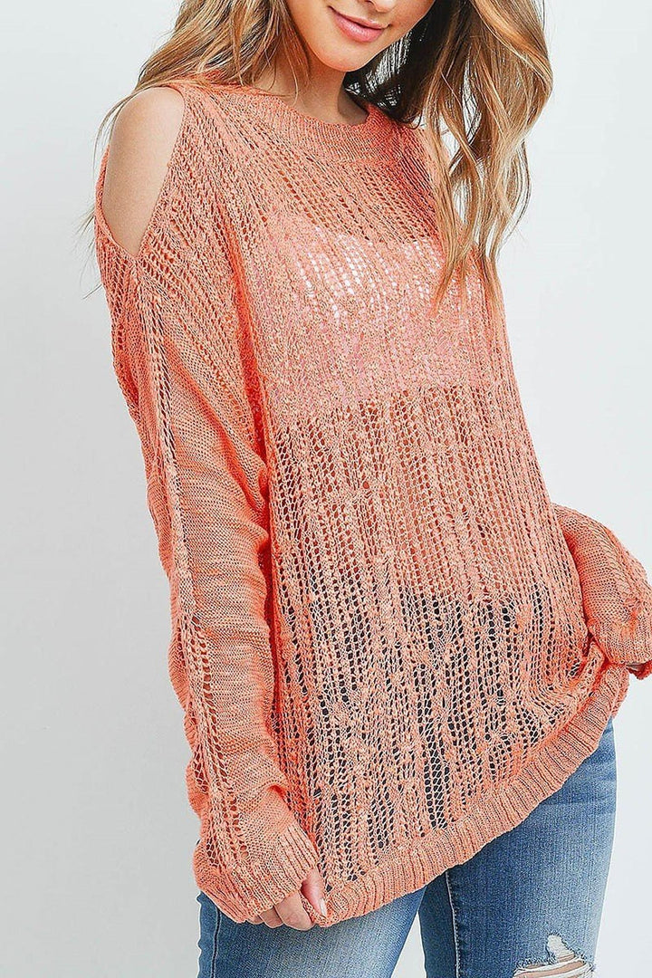 Wholesale Sheer Crochet Detail Cold Shoulder Sweater