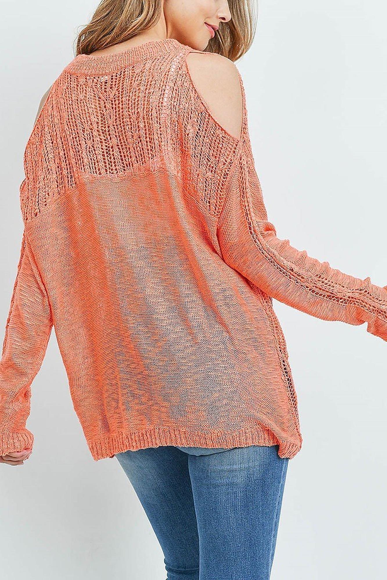 Wholesale Sheer Crochet Detail Cold Shoulder Sweater