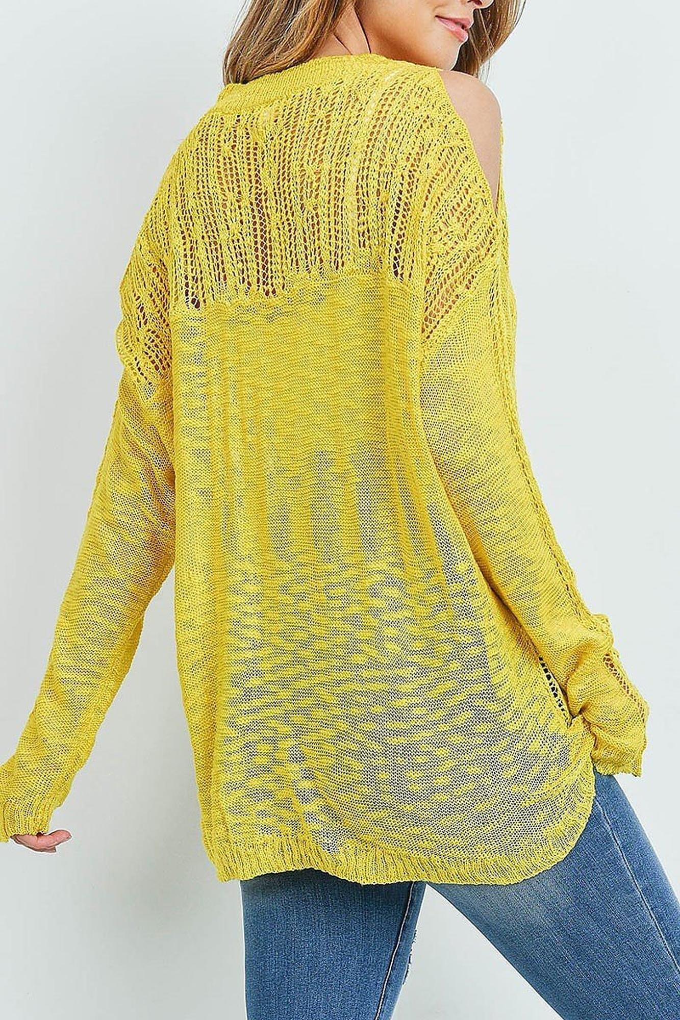 Wholesale Sheer Crochet Detail Cold Shoulder Sweater