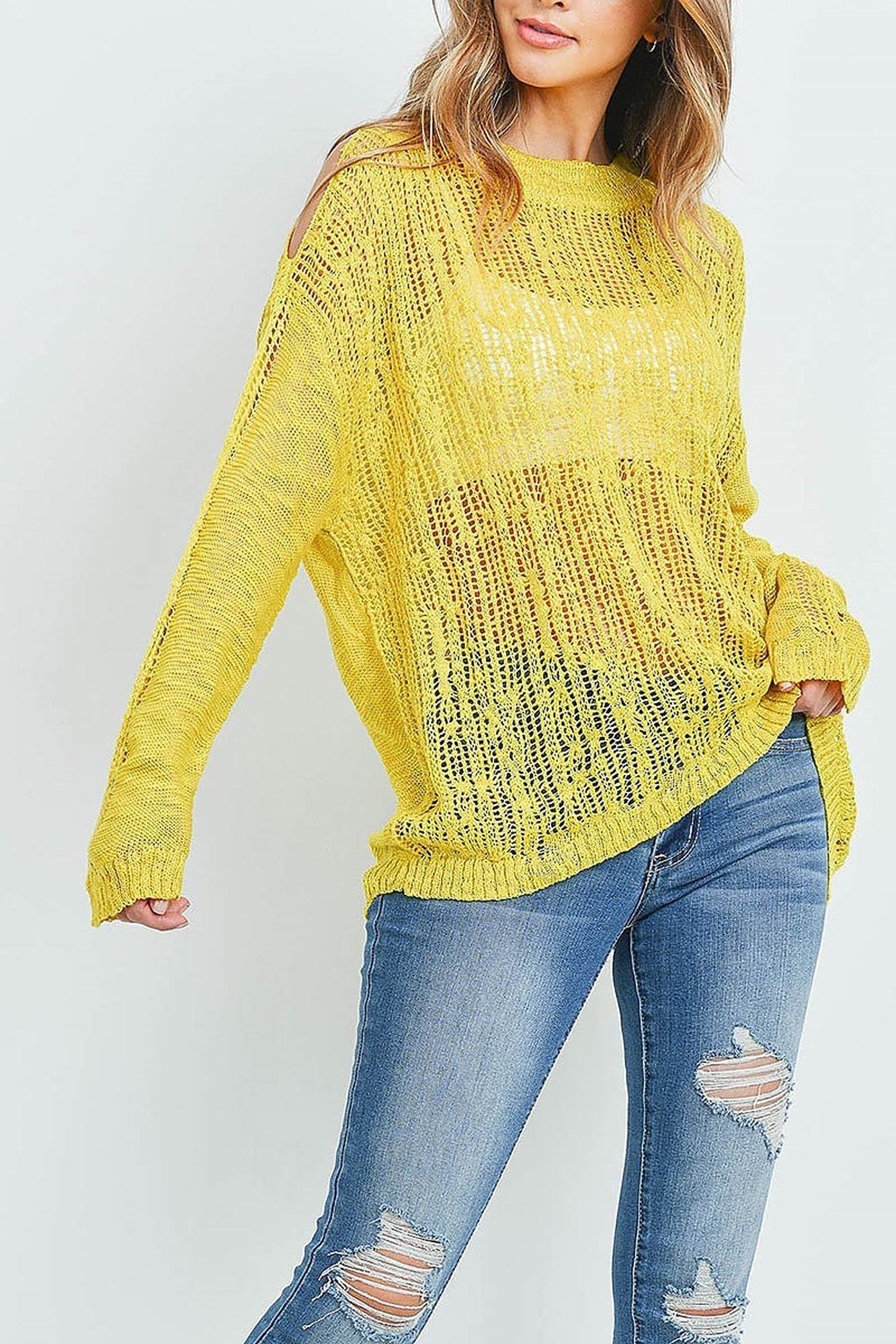 Wholesale Sheer Crochet Detail Cold Shoulder Sweater