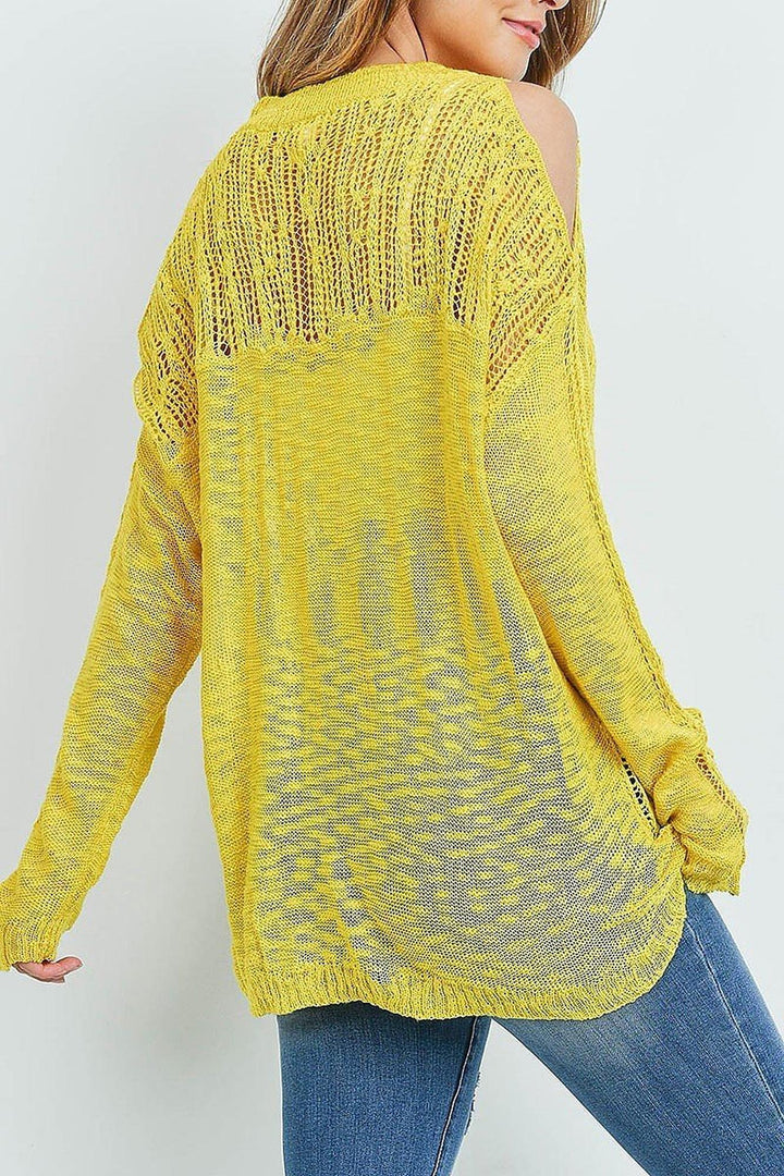 Wholesale Sheer Crochet Detail Cold Shoulder Sweater
