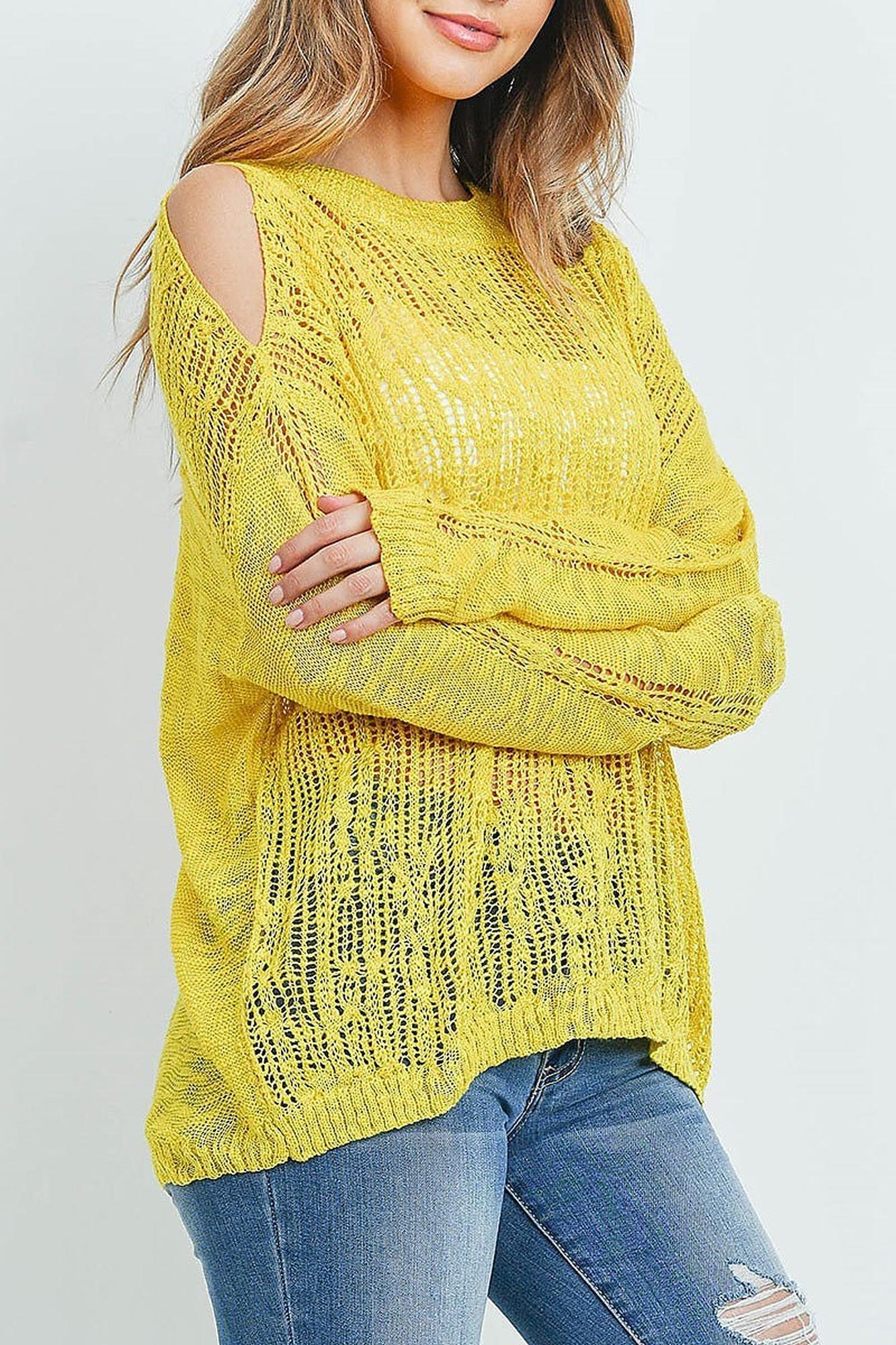 Wholesale Sheer Crochet Detail Cold Shoulder Sweater
