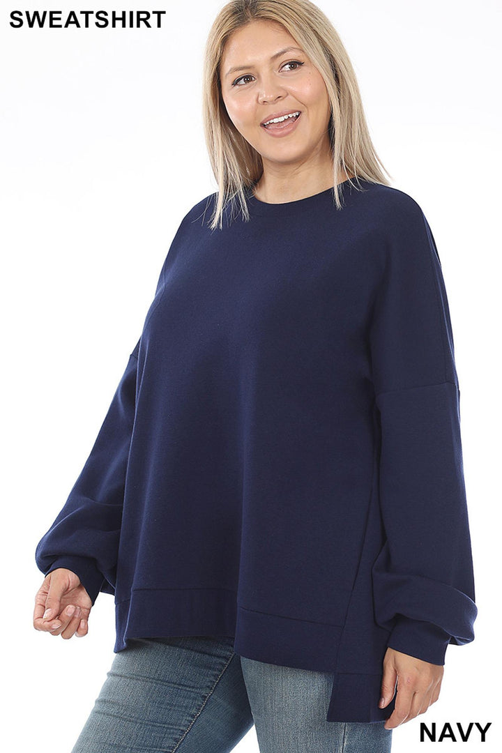 Wholesale Crew Neck Hi-Low Pullover Top with Side Pockets