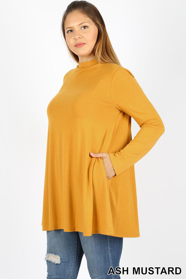 Wholesale Long Sleeve Mock Neck Plus Size Top with Pockets
