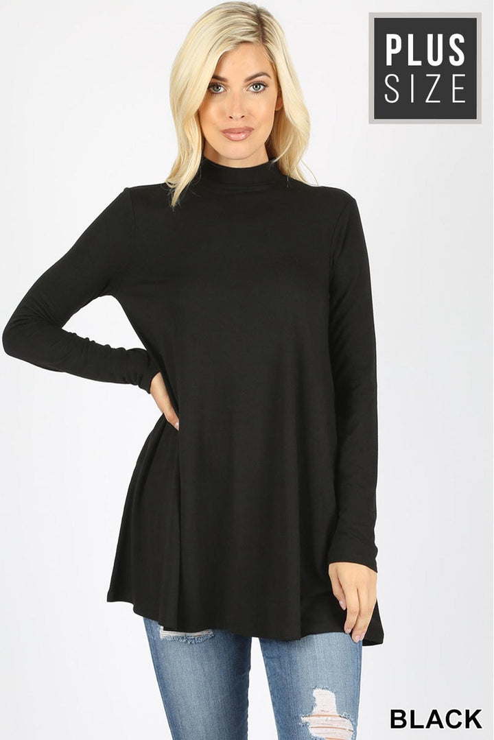 Wholesale Long Sleeve Mock Neck Plus Size Top with Pockets