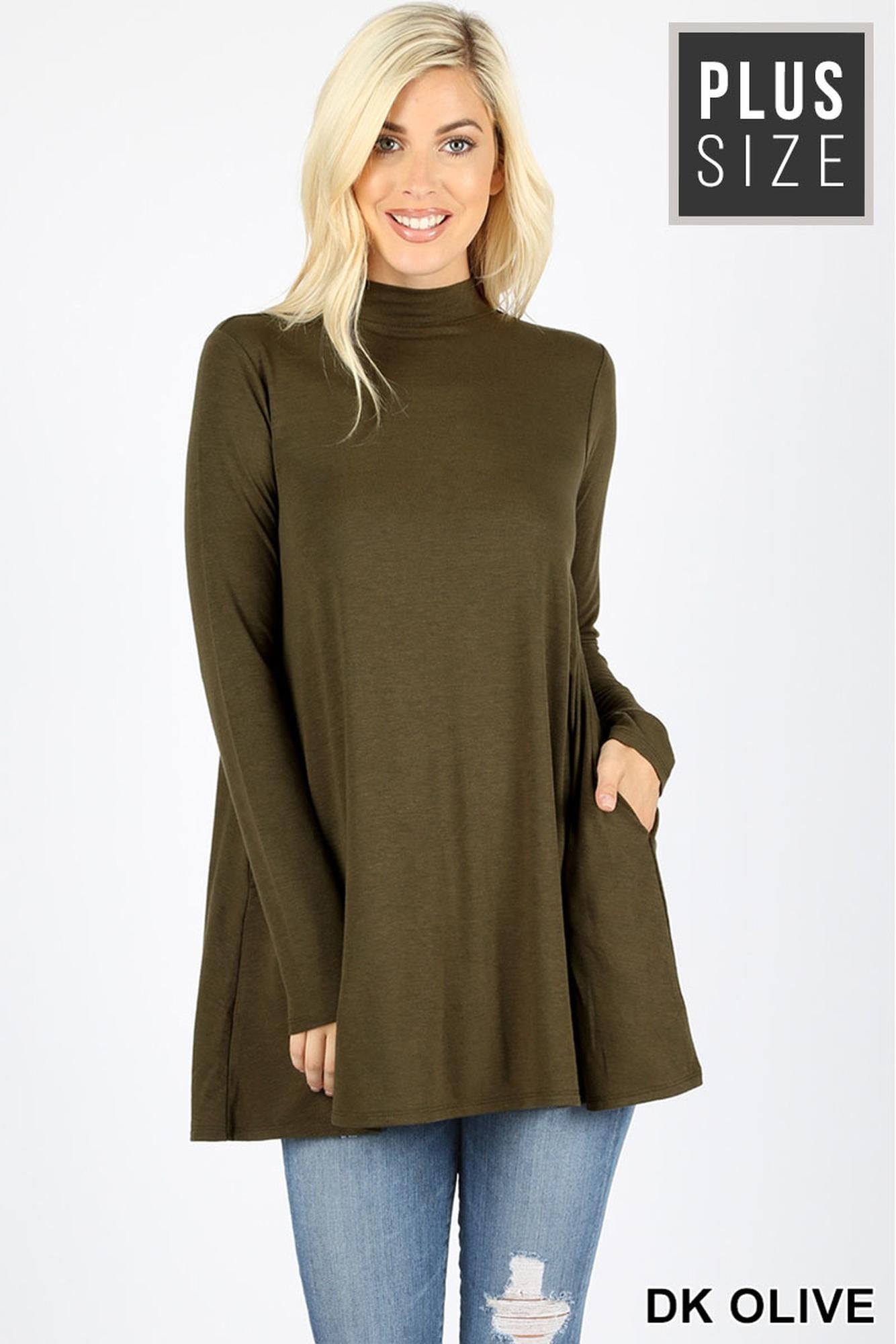 Wholesale Long Sleeve Mock Neck Plus Size Top with Pockets