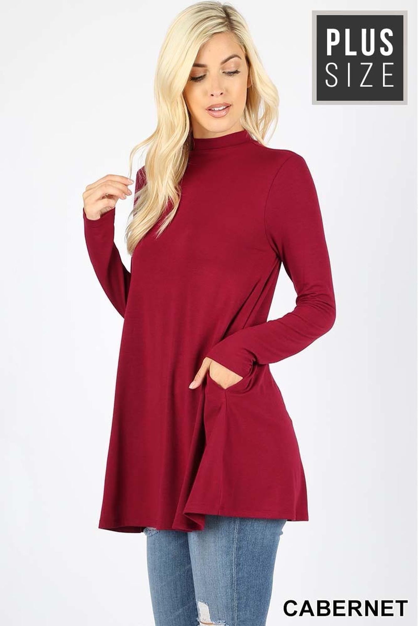 Wholesale Long Sleeve Mock Neck Plus Size Top with Pockets
