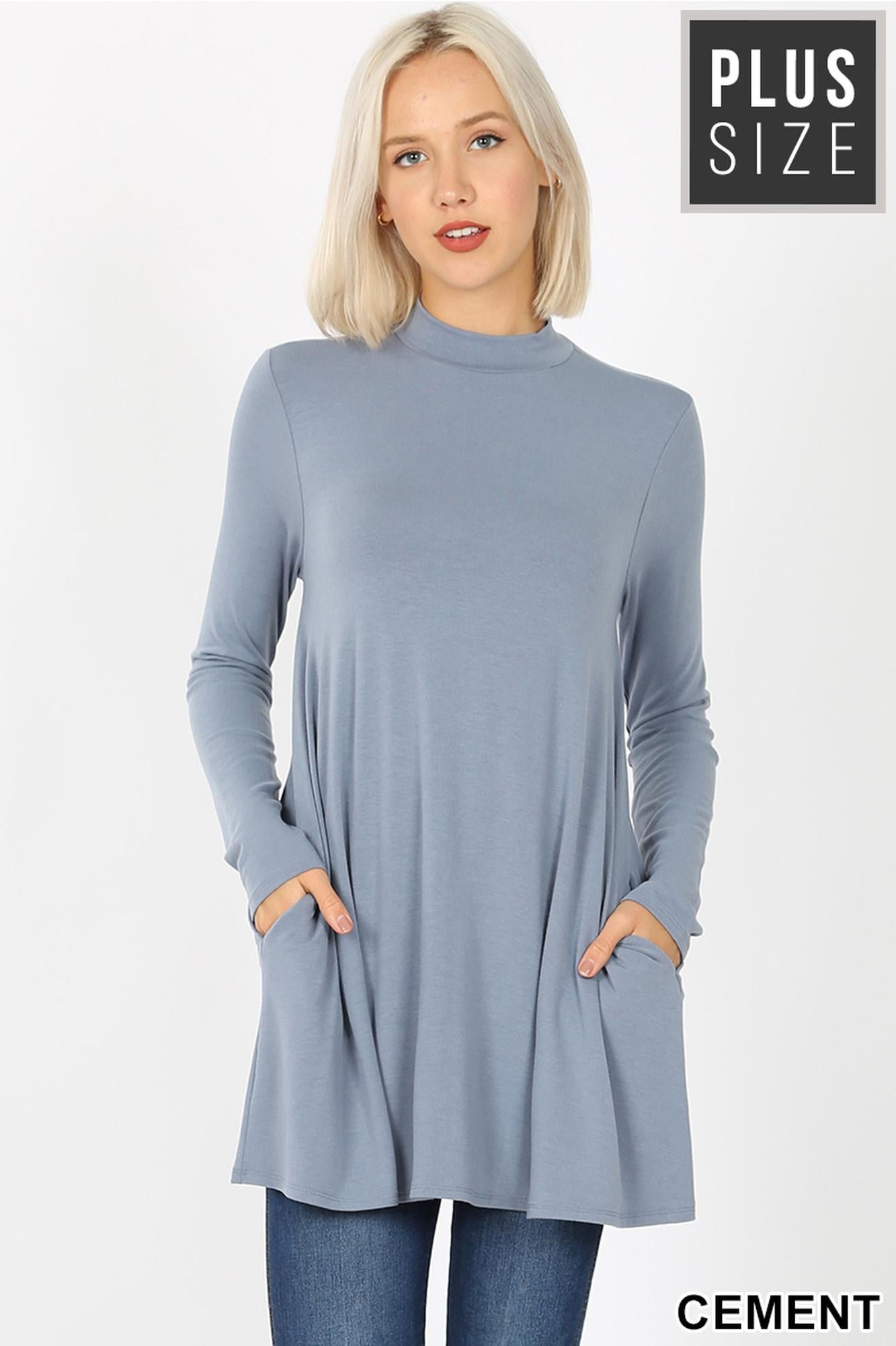 Wholesale Long Sleeve Mock Neck Plus Size Top with Pockets
