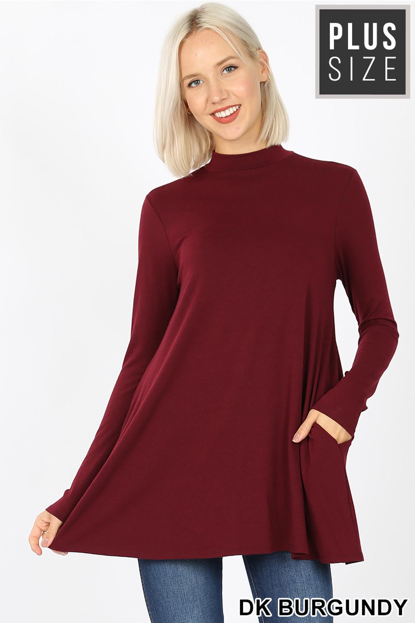 Wholesale Long Sleeve Mock Neck Plus Size Top with Pockets