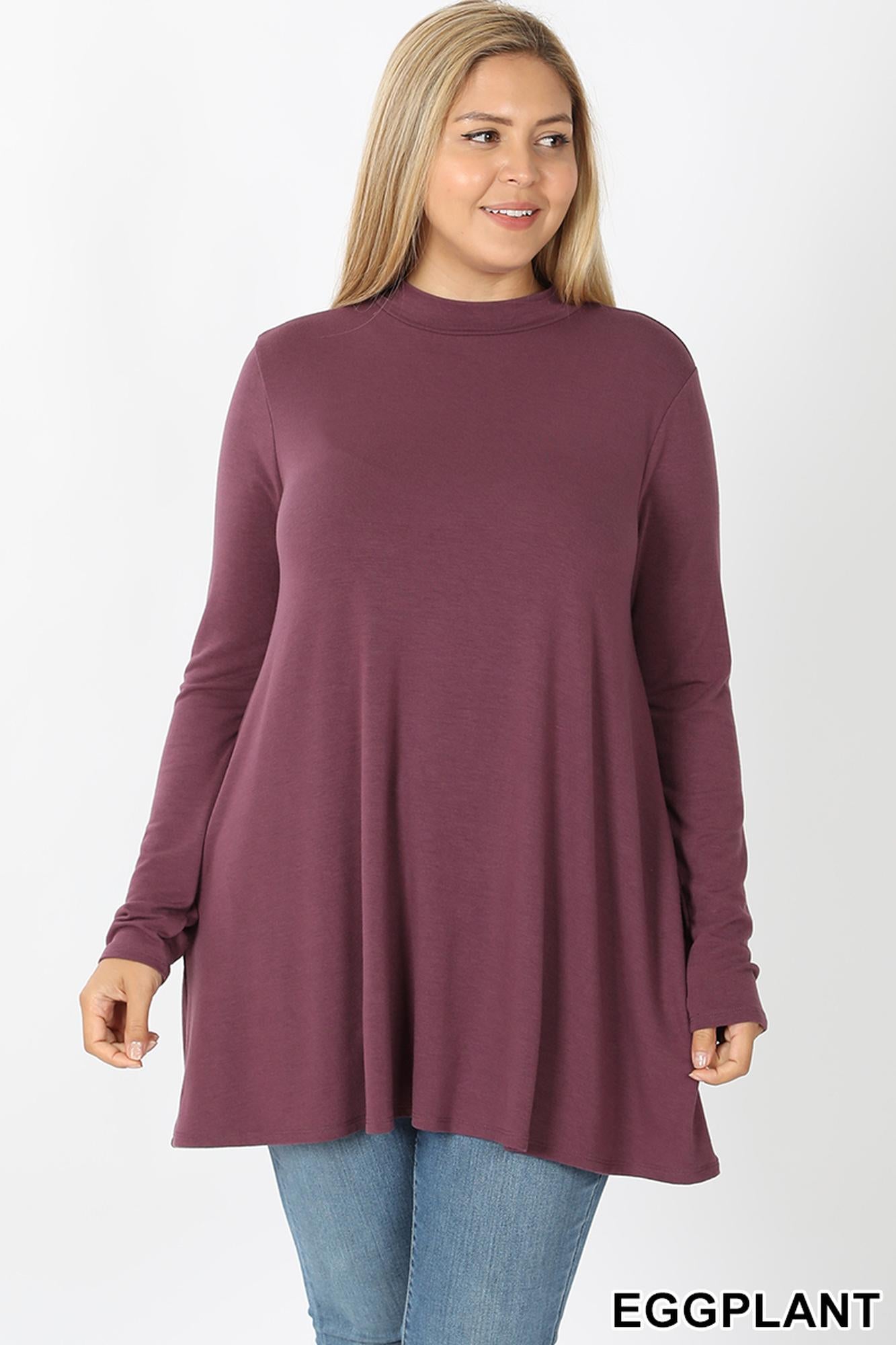 Wholesale Long Sleeve Mock Neck Plus Size Top with Pockets