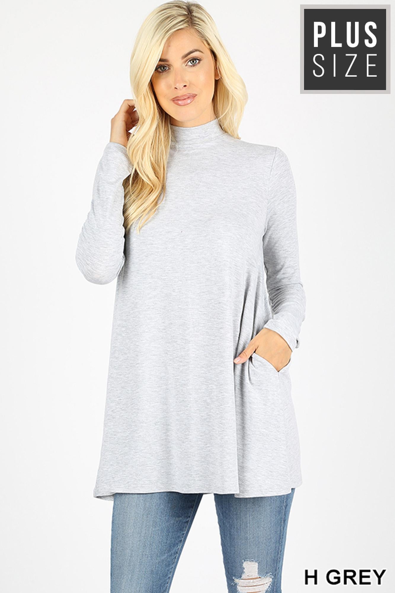 Wholesale Long Sleeve Mock Neck Plus Size Top with Pockets