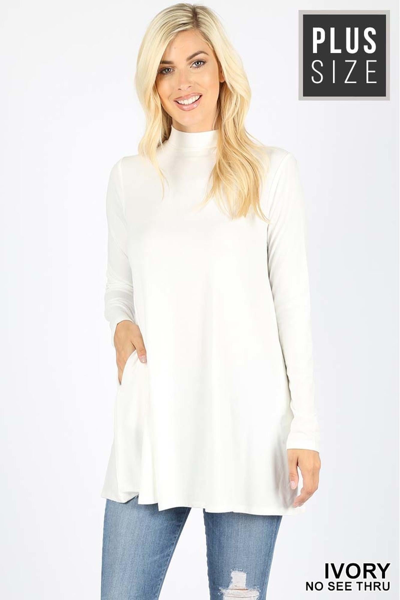 Wholesale Long Sleeve Mock Neck Plus Size Top with Pockets