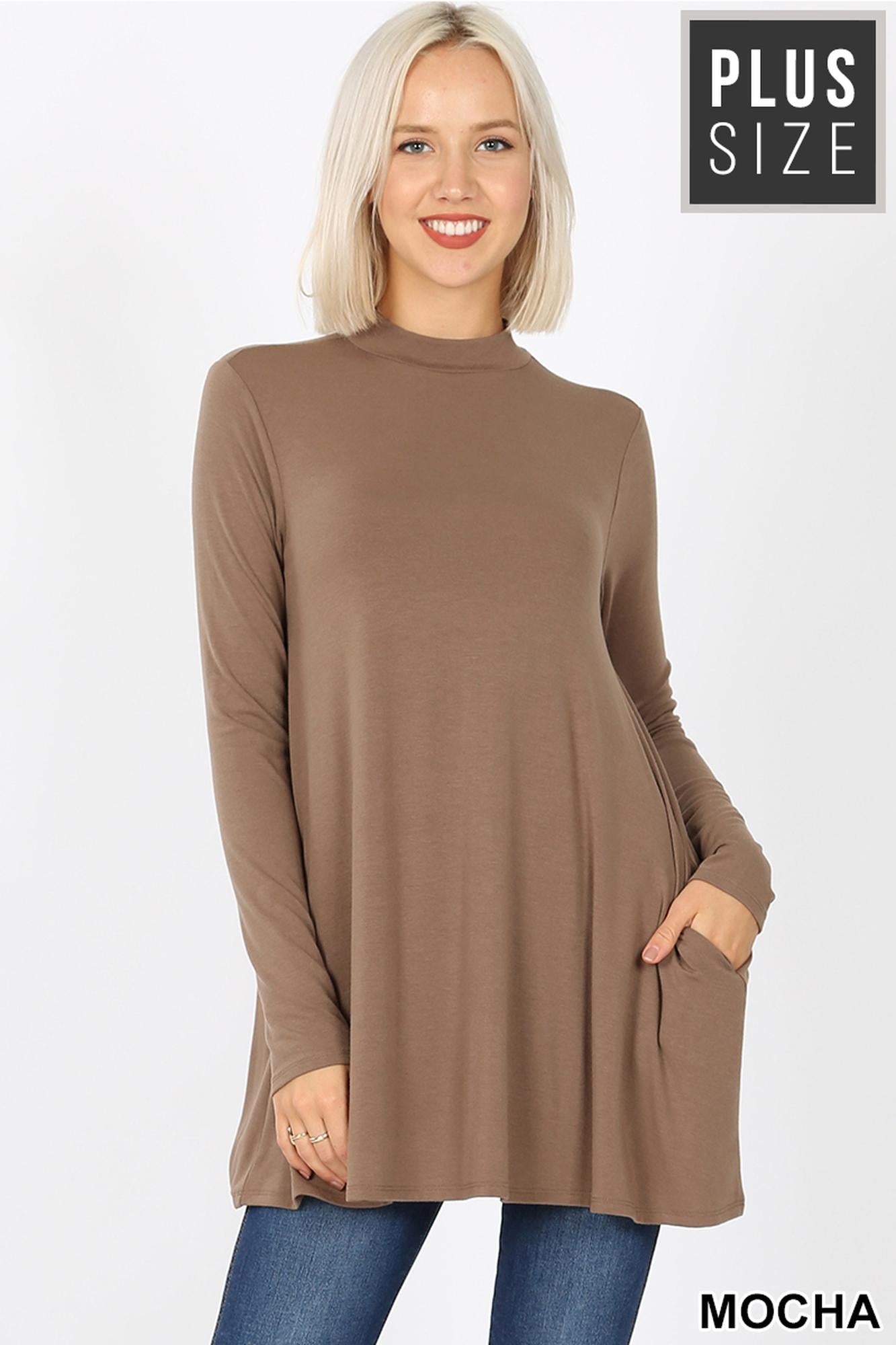 Wholesale Long Sleeve Mock Neck Plus Size Top with Pockets