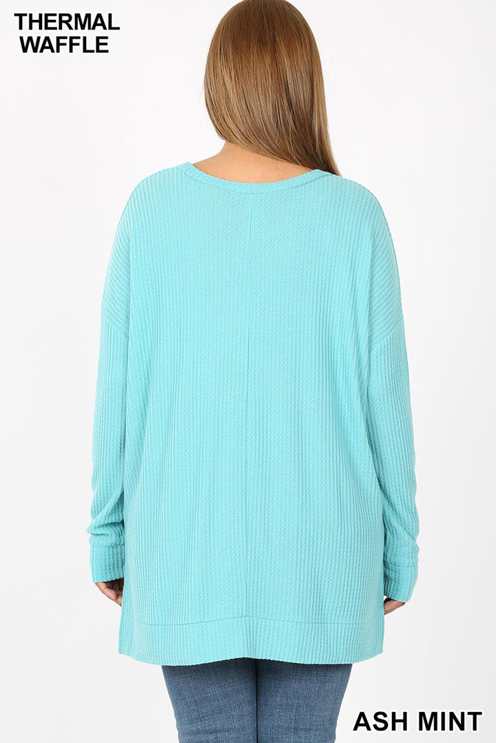 Wholesale Brushed Thermal Waffle Knit Round Neck Plus Size Top