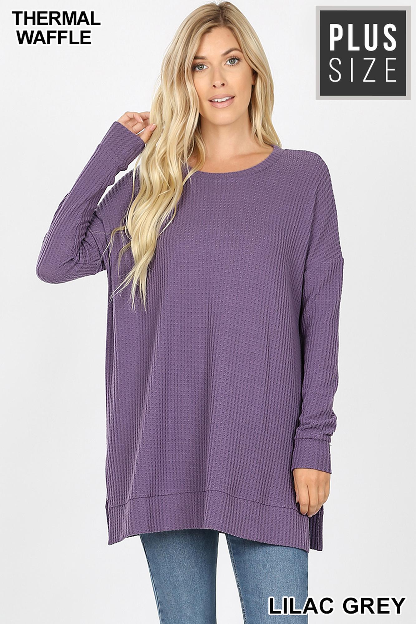 Wholesale Brushed Thermal Waffle Knit Round Neck Plus Size Top