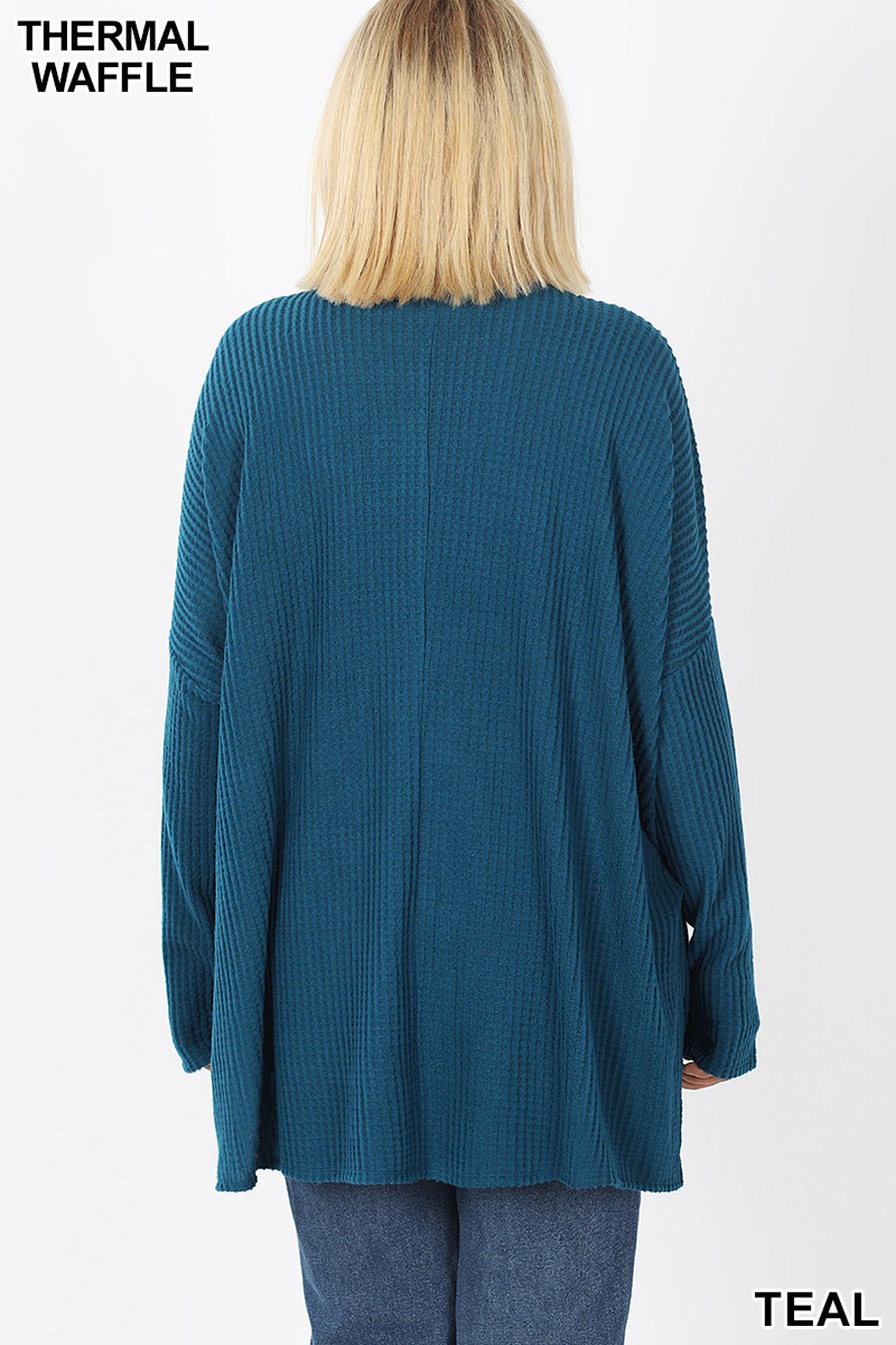 Wholesale Brushed Thermal Waffle Knit Round Neck Hi-Low Plus Size Sweater