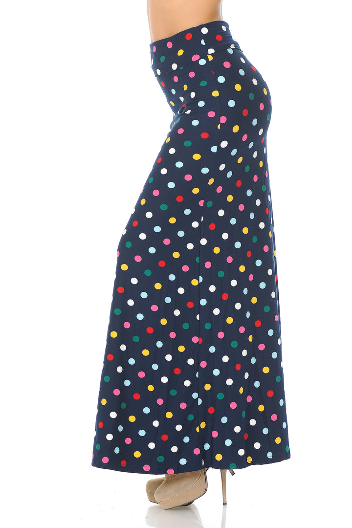 Wholesale Buttery Smooth Colorful Polka Dot Maxi Skirt