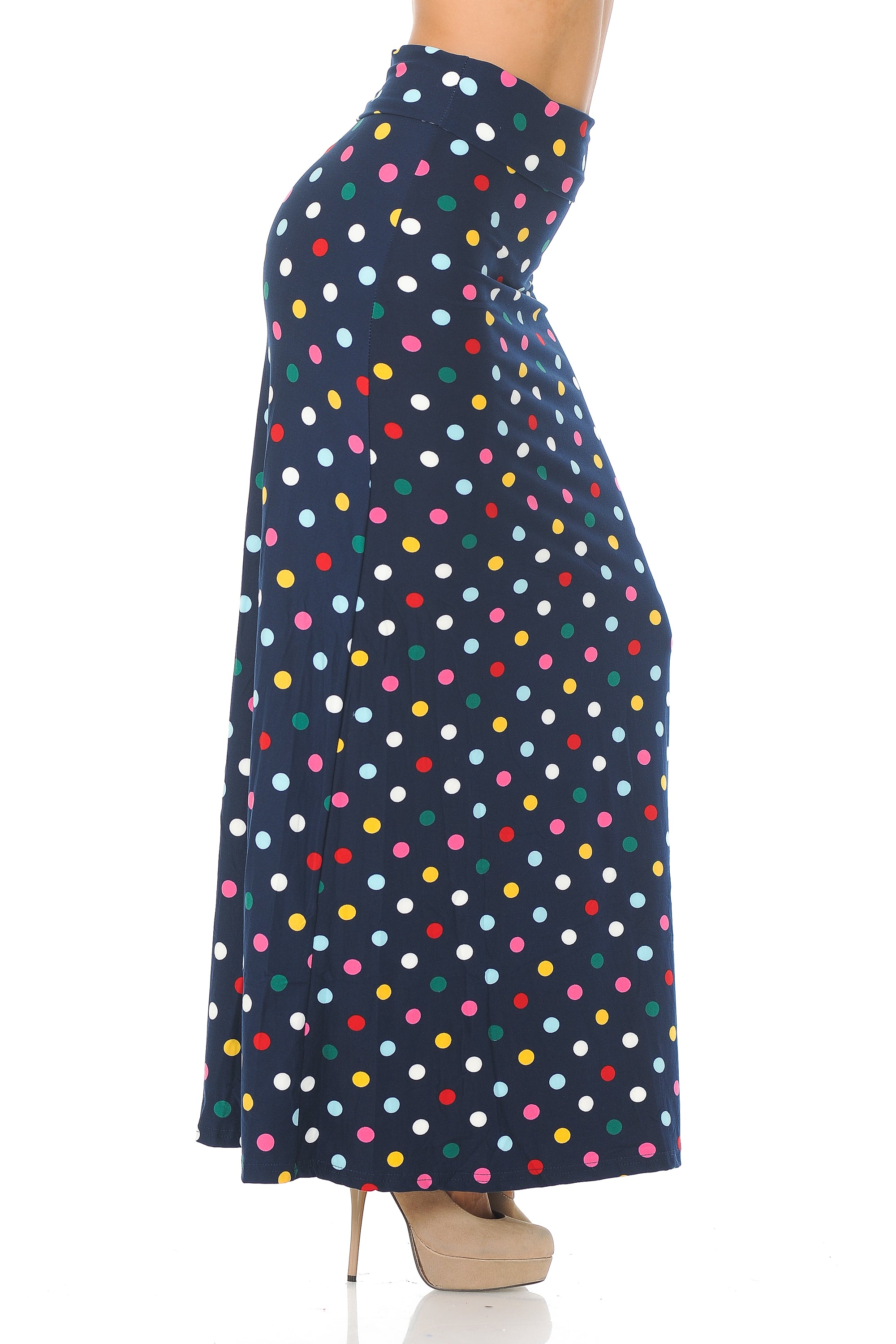 Wholesale Buttery Smooth Colorful Polka Dot Maxi Skirt