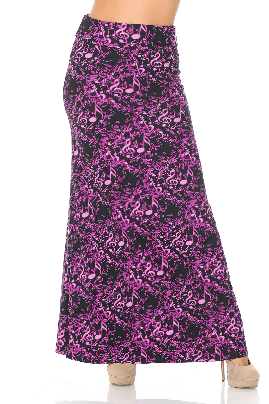 Wholesale Buttery Smooth Electric Fuchsia Music Note Maxi Skirt